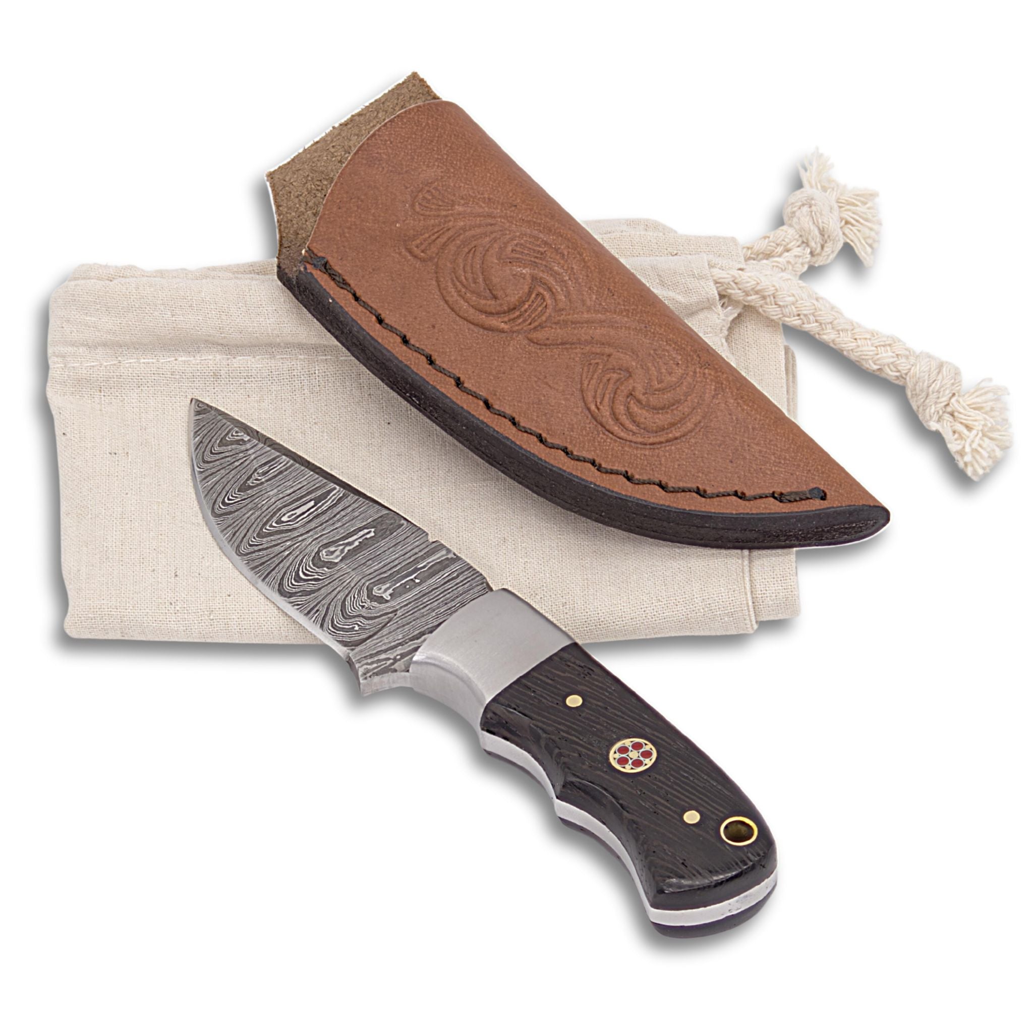 Brio Brisk II, Damascus Steel, Wenge Wood Handle, Handmade Small Skinner Hunting Knife