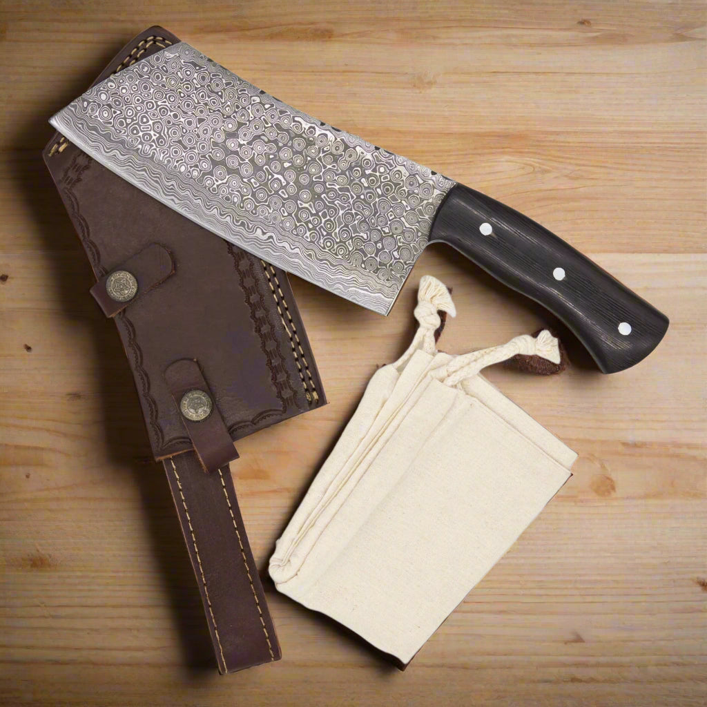 Max Mettle I, Damascus Steel, Wenge Wood Handle, Handmade Chef Butcher Meat Cleaver