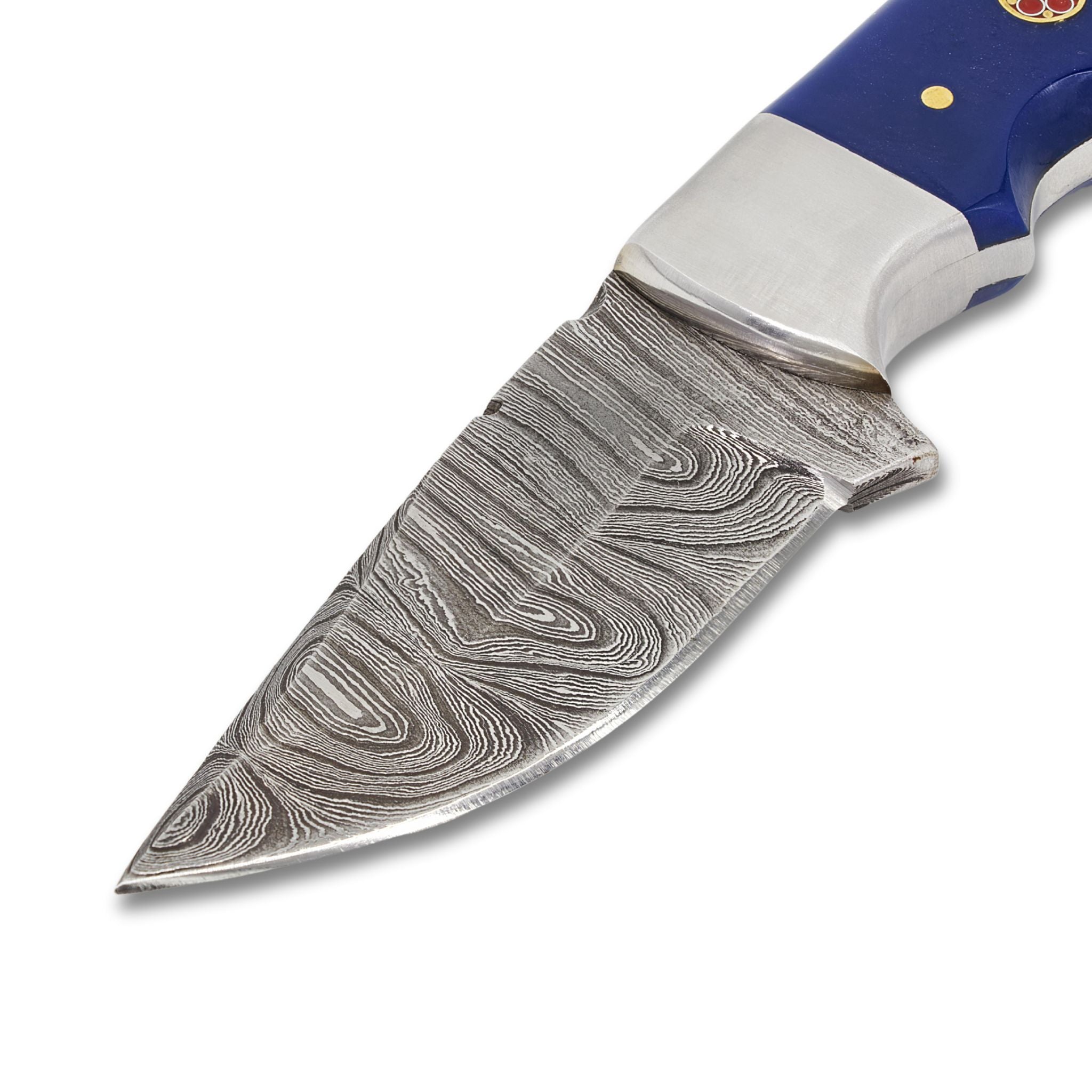 Natty Boon I, Damascus Steel, Sapphire Blue Resin Handle, Handmade Skinner Hunting Knife