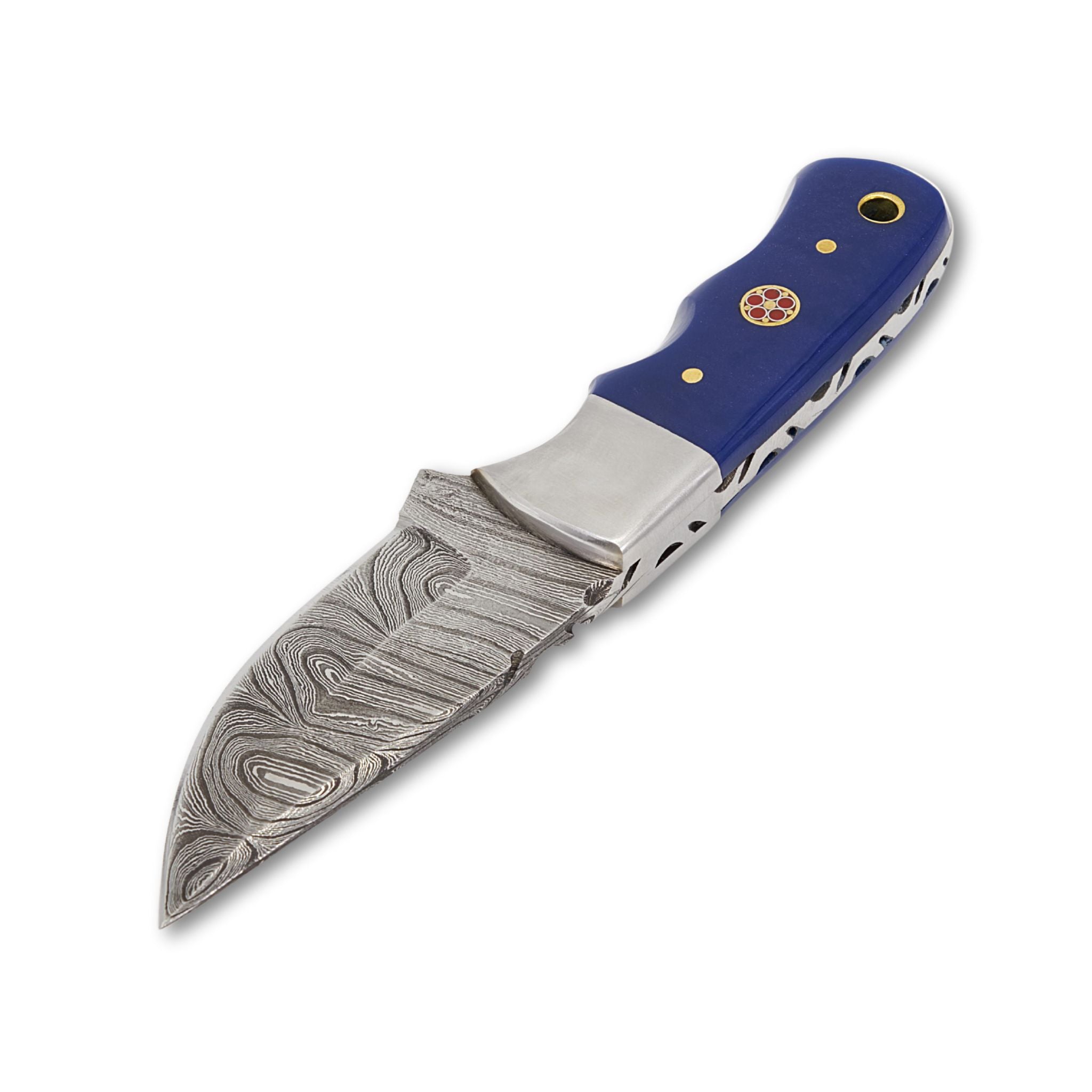 Natty Boon I, Damascus Steel, Sapphire Blue Resin Handle, Handmade Skinner Hunting Knife