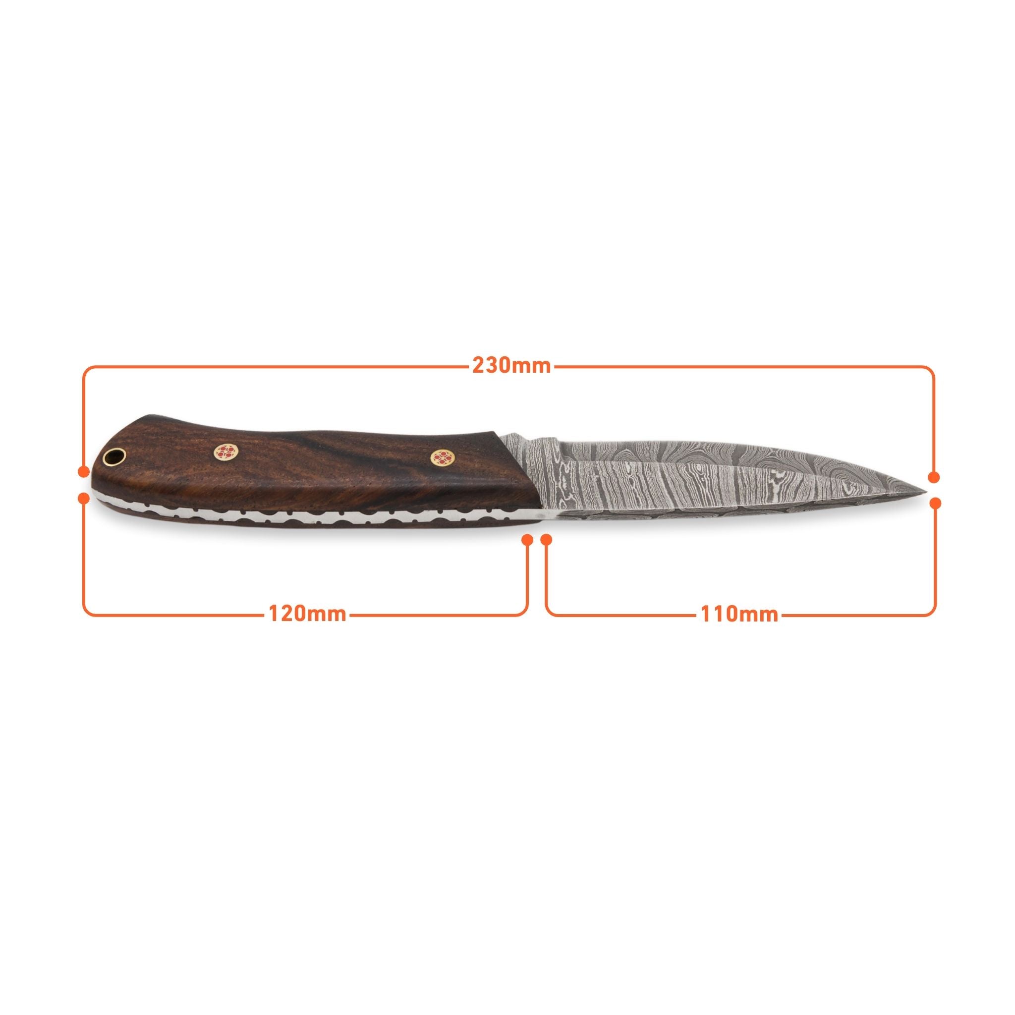 Outback Nomad II, Damascus Steel, Rosewood Handle,  Bushcraft Handmade Hunting Knife