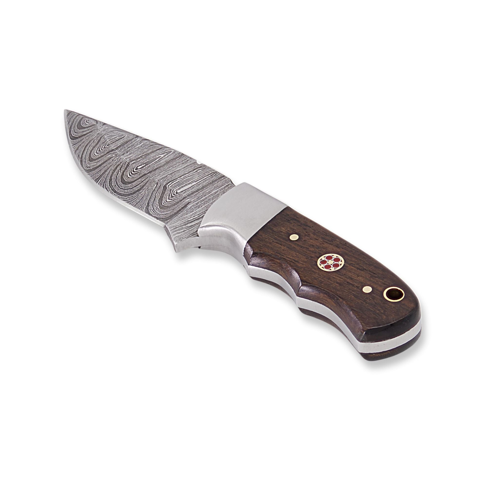 Brio Brisk I, Damascus Steel, Rosewood Handle, Handmade Small Bushcraft Skinner Hunting Knife