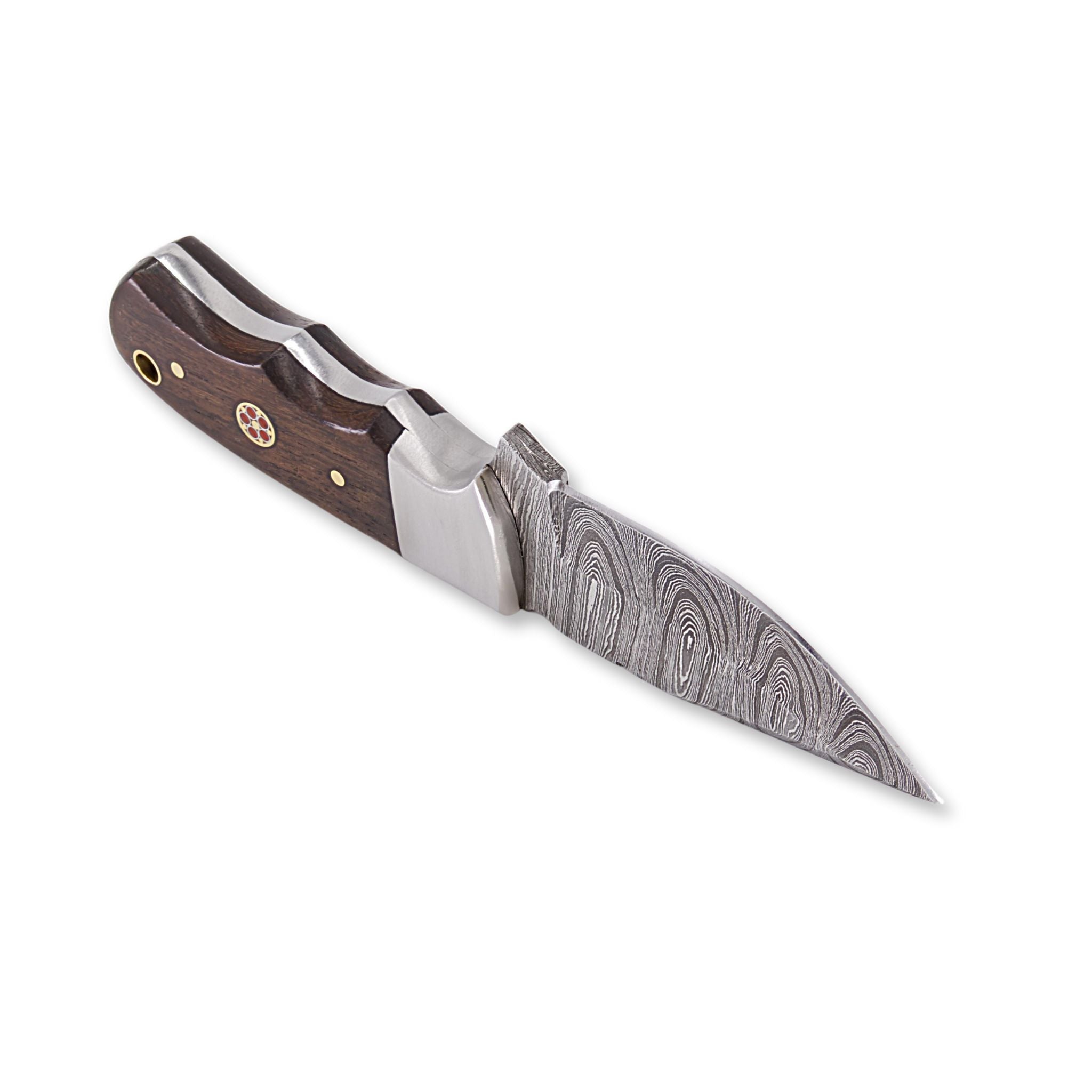 Brio Brisk I, Damascus Steel, Rosewood Handle, Handmade Small Bushcraft Skinner Hunting Knife