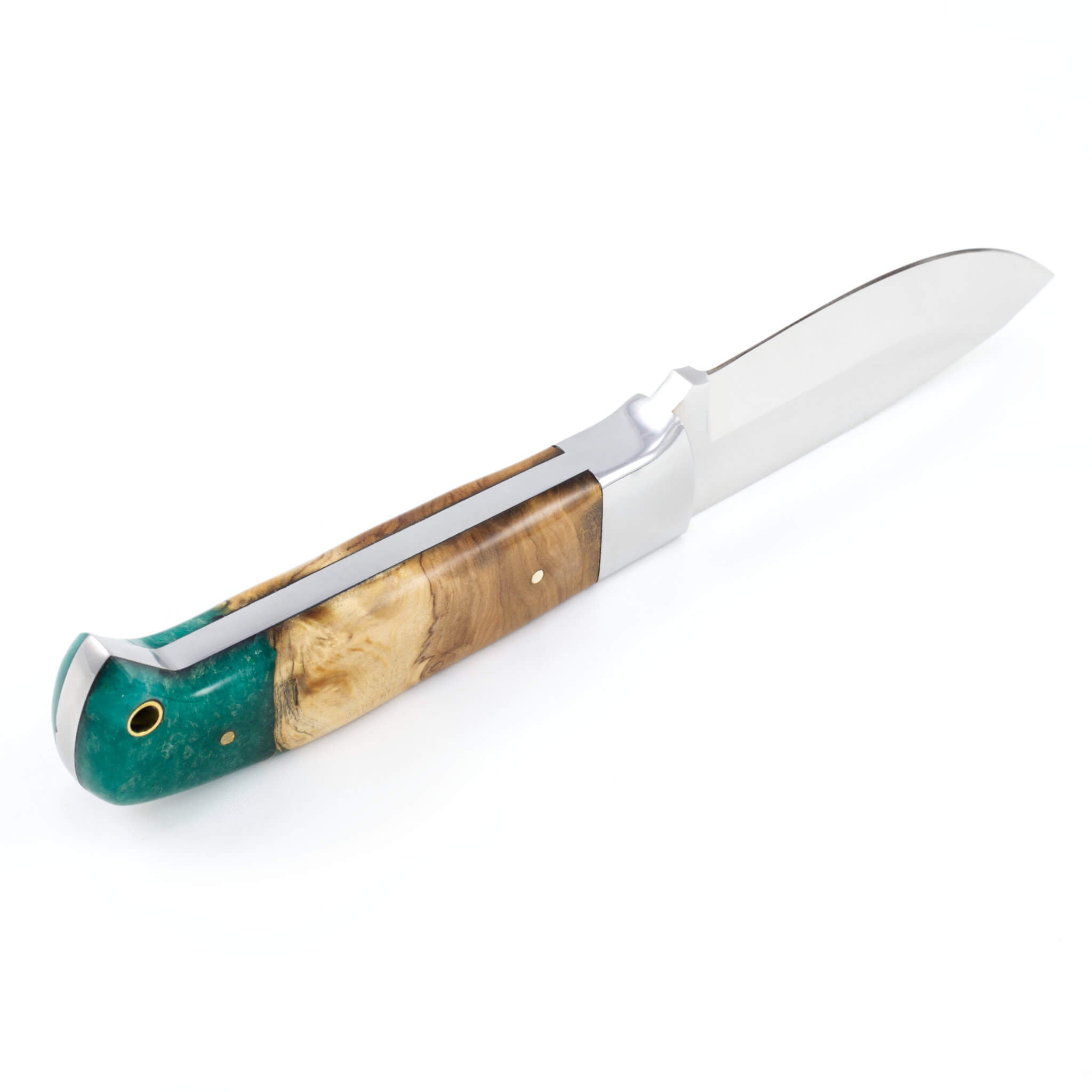Moxie Momentum I, Vacuum Tempered D2 Stainless Steel, Olive & Opal Green Resin Handle, Handmade Camping Hunting Knife