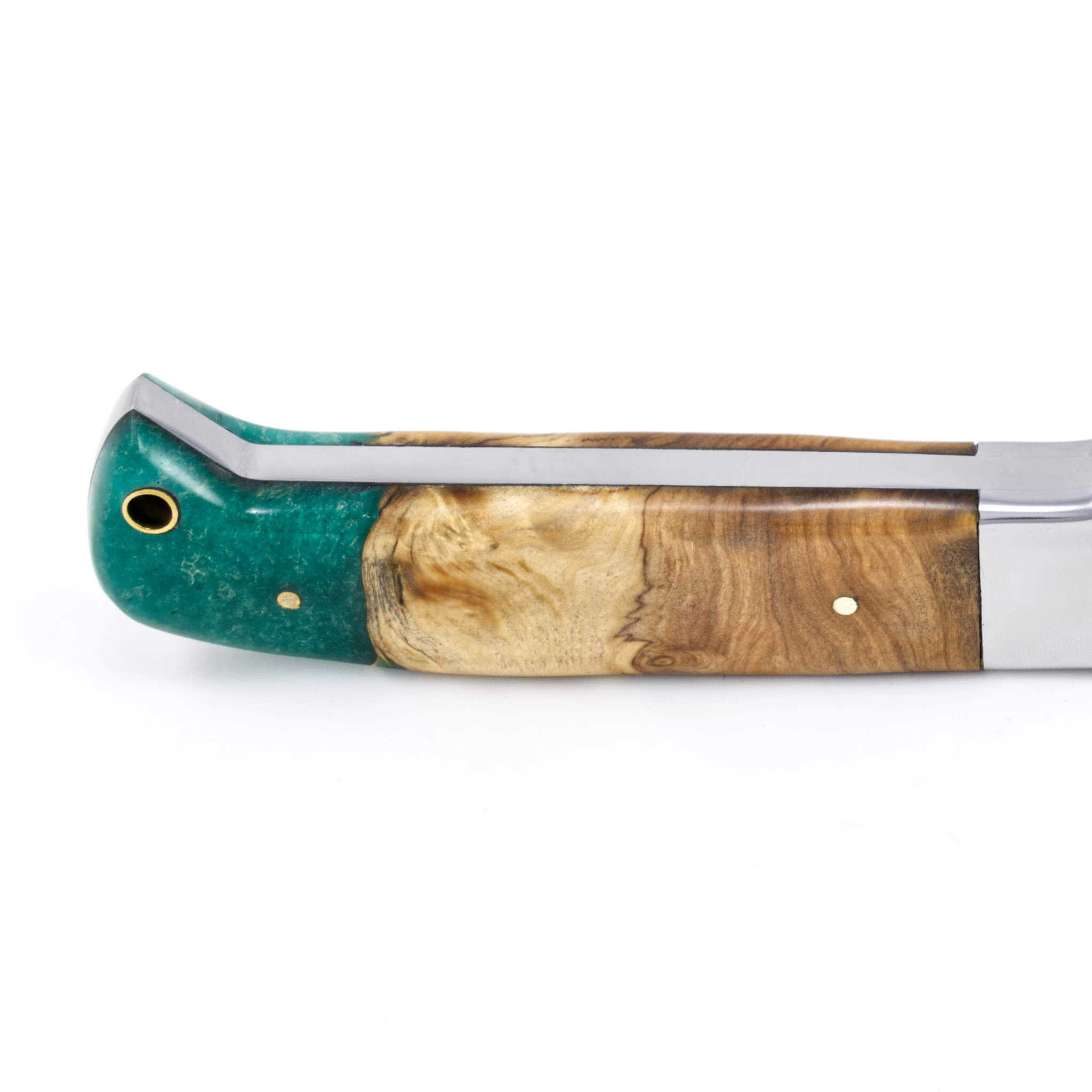 Moxie Momentum I, Vacuum Tempered D2 Stainless Steel, Olive & Opal Green Resin Handle, Handmade Camping Hunting Knife