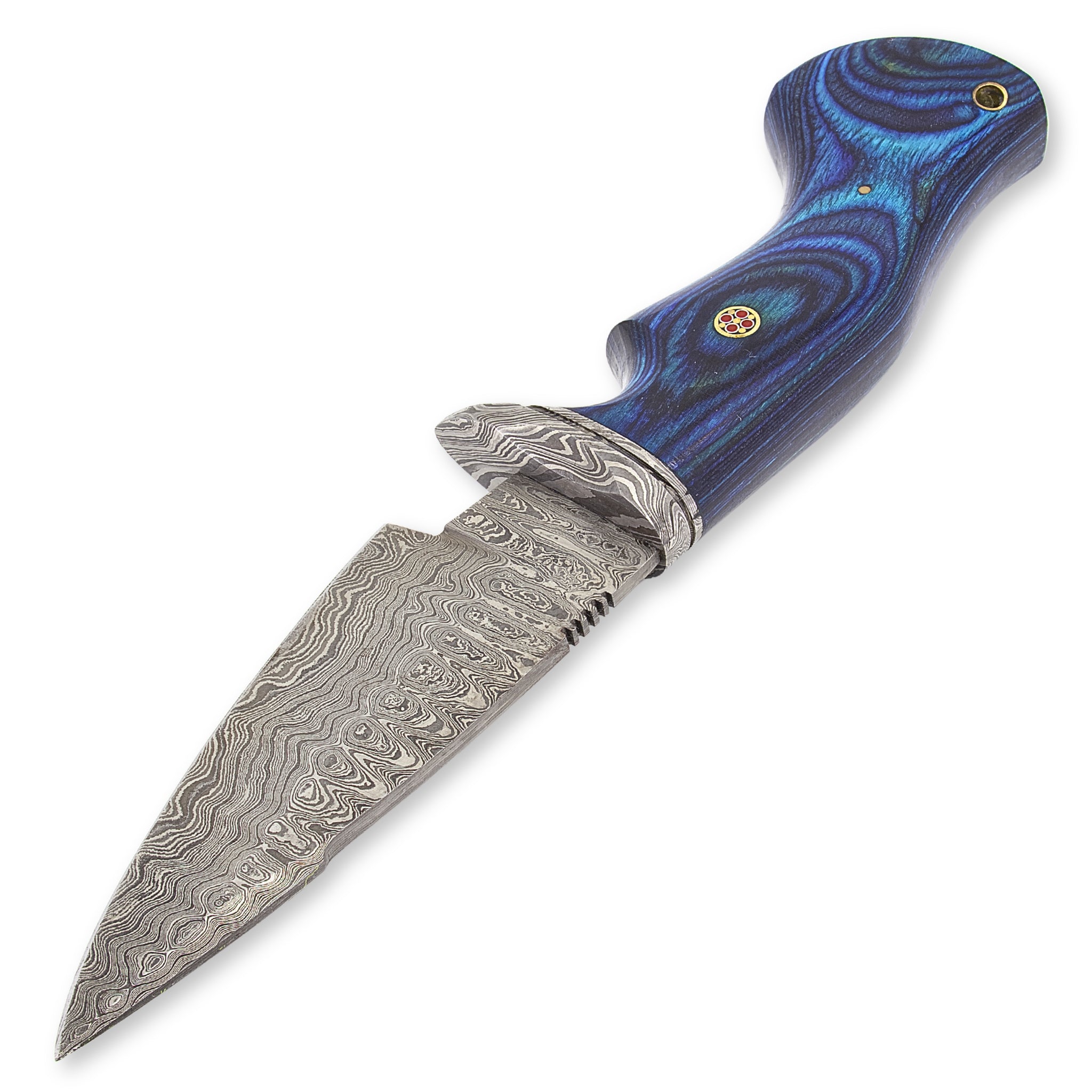 Ardent Blue I,  Damascus Steel, Handmade Camping Bushcraft Hunting Knife