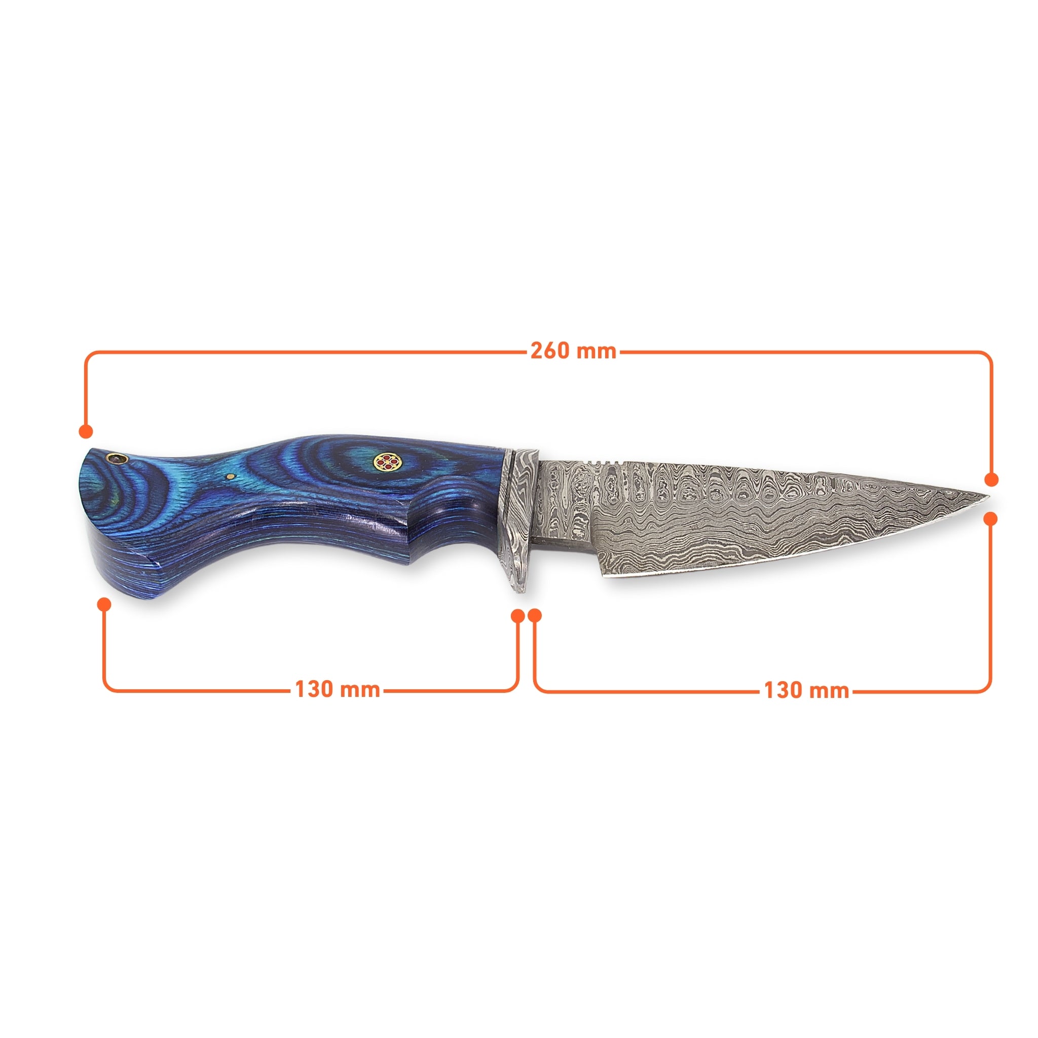 Ardent Blue I,  Damascus Steel, Handmade Camping Bushcraft Hunting Knife