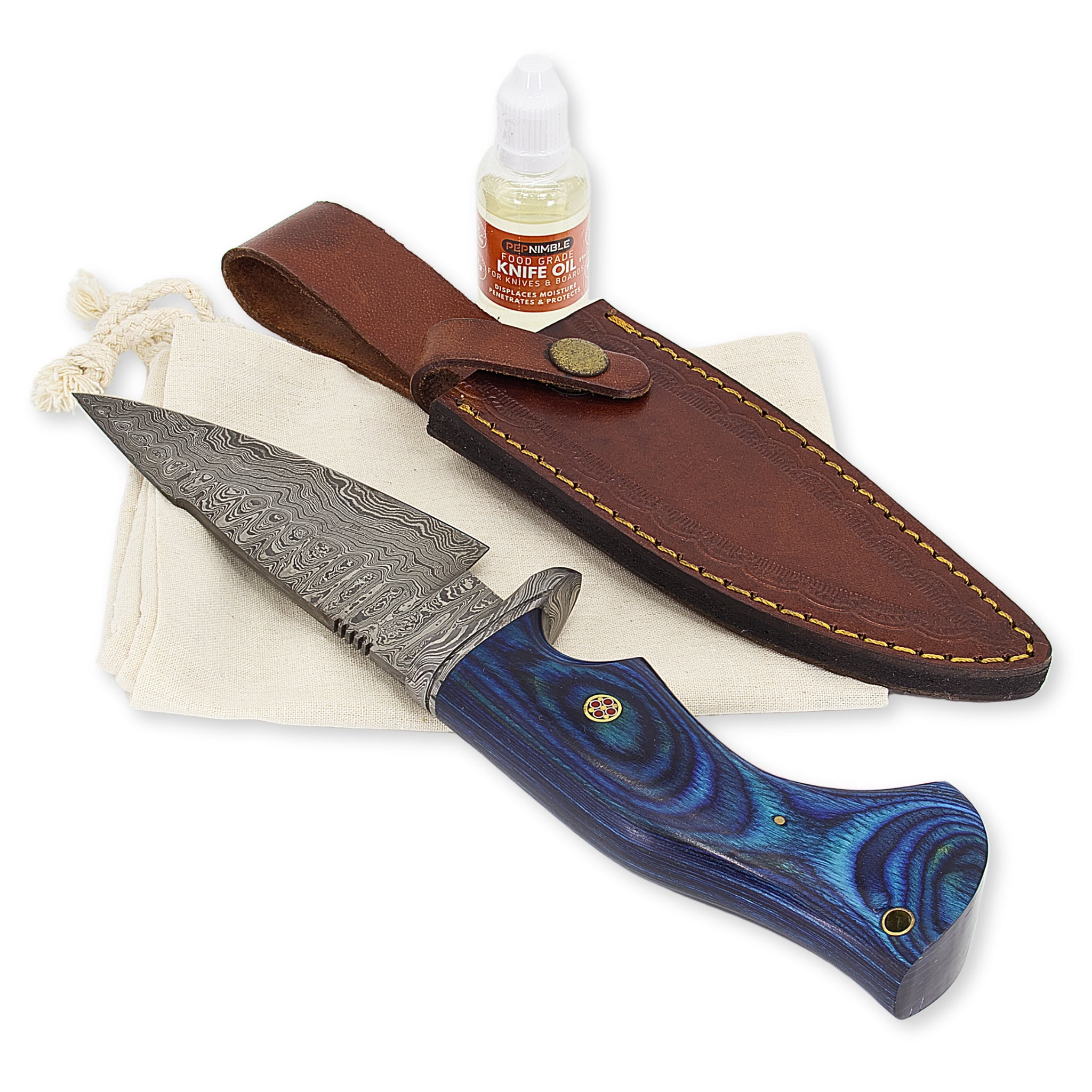 Ardent Blue I,  Damascus Steel, Handmade Camping Bushcraft Hunting Knife