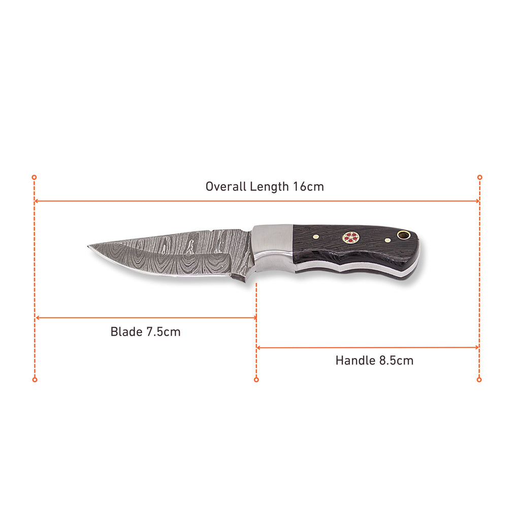 Brio Brisk II, Damascus Steel, Wenge Wood Handle, Handmade Small Skinner Hunting Knife