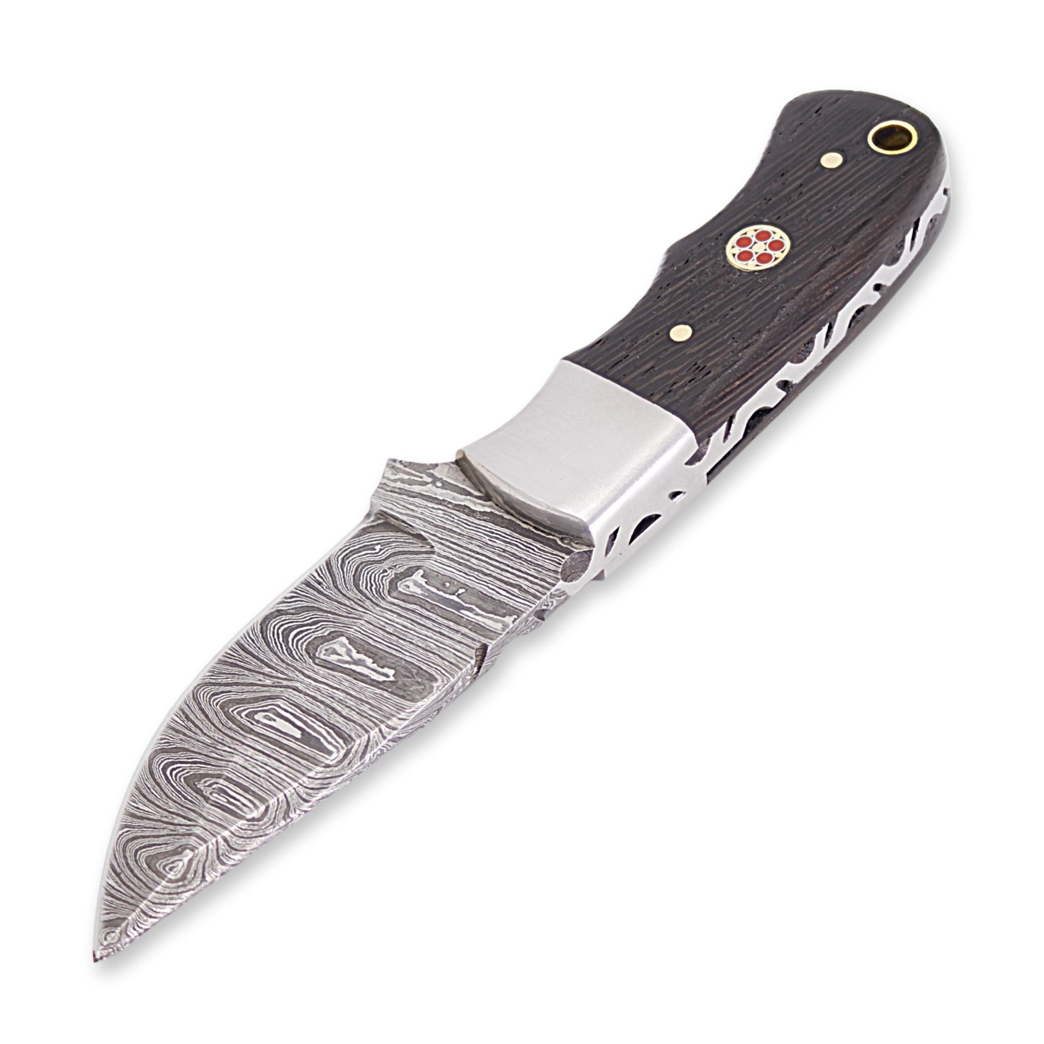Brio Brisk II, Damascus Steel, Wenge Wood Handle, Handmade Small Skinner Hunting Knife
