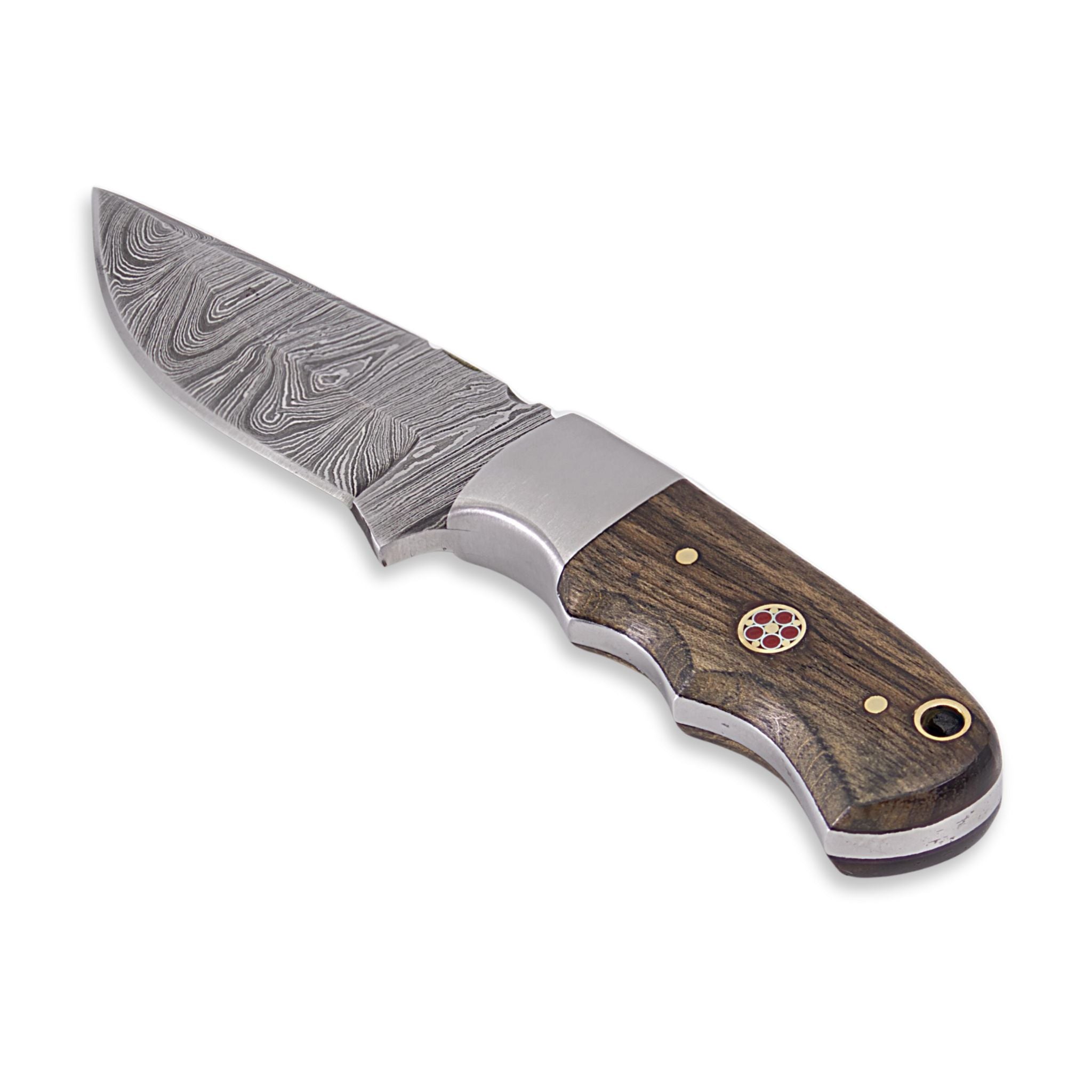 Brio Brisk III, Damascus Steel, Walnut Wood Handle, Handmade Small Bushcraft Skinner Knife