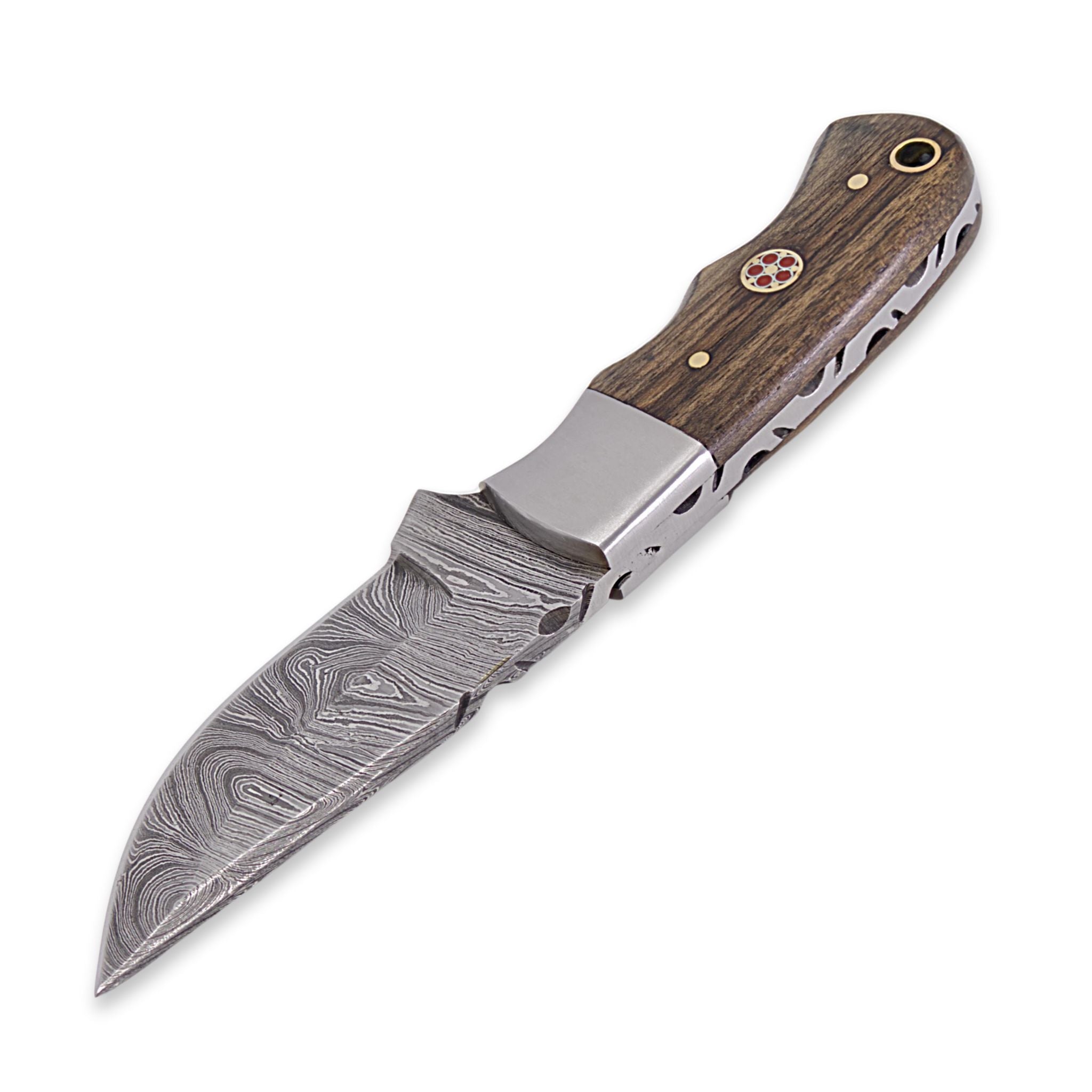 Brio Brisk III, Damascus Steel, Walnut Wood Handle, Handmade Small Bushcraft Skinner Knife