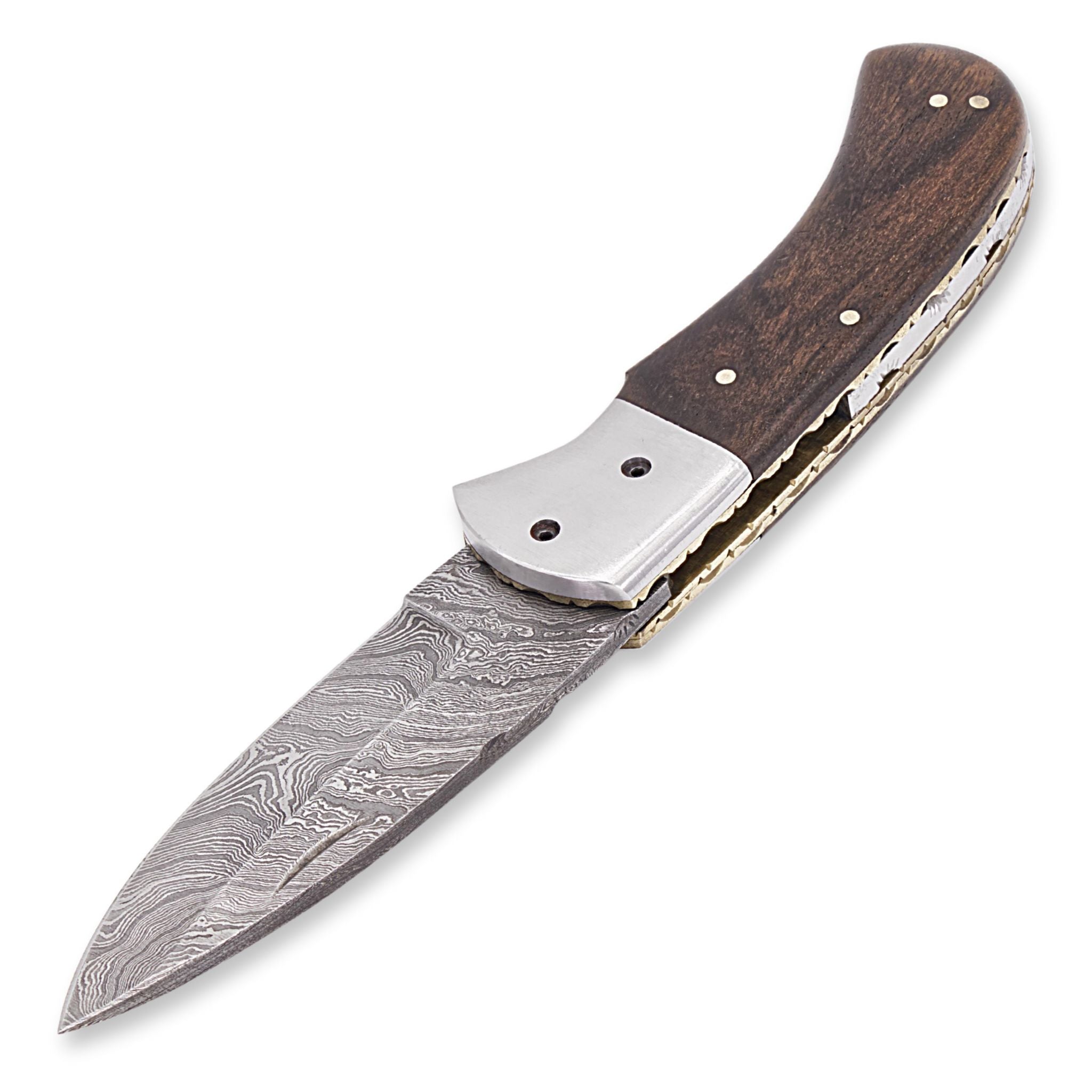 Trusty Fold I, Folding Knife, Damascus Steel, Walnut Handle, Handmade Pocket Knife