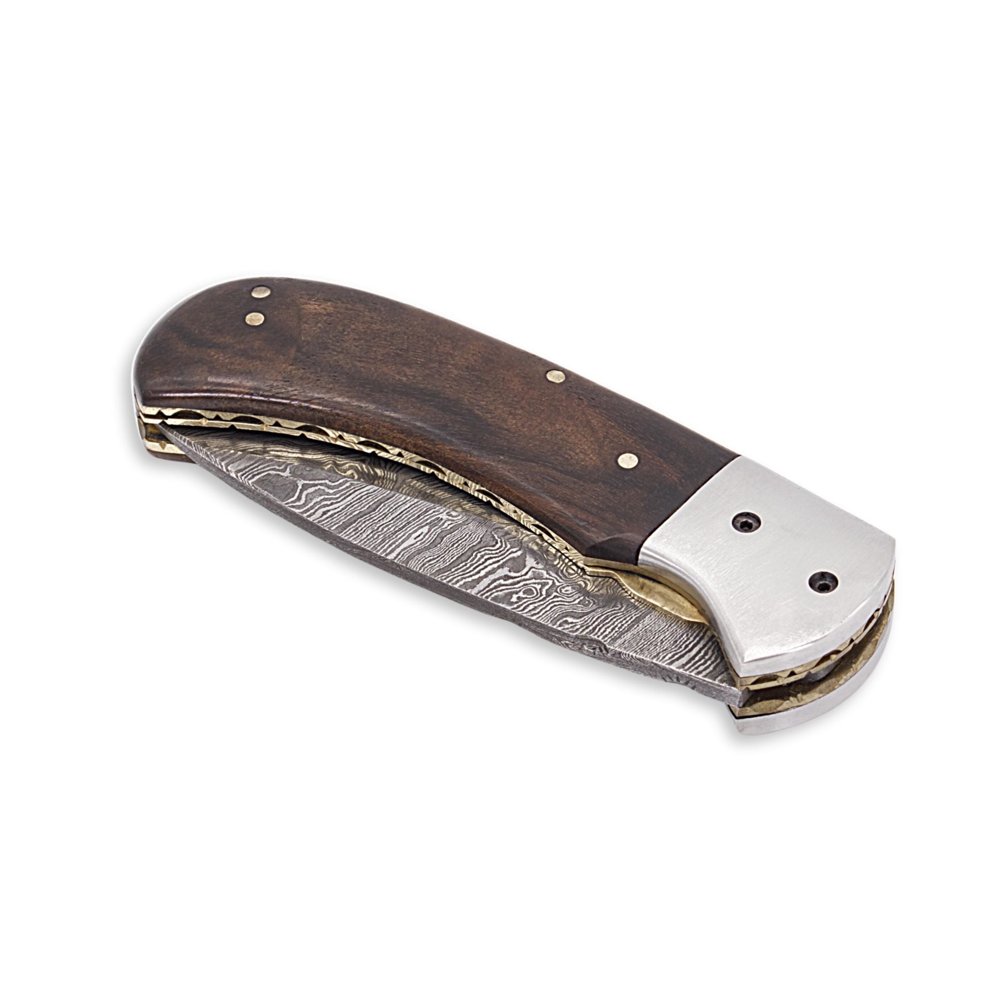 Trusty Fold I, Folding Knife, Damascus Steel, Walnut Handle, Handmade Pocket Knife