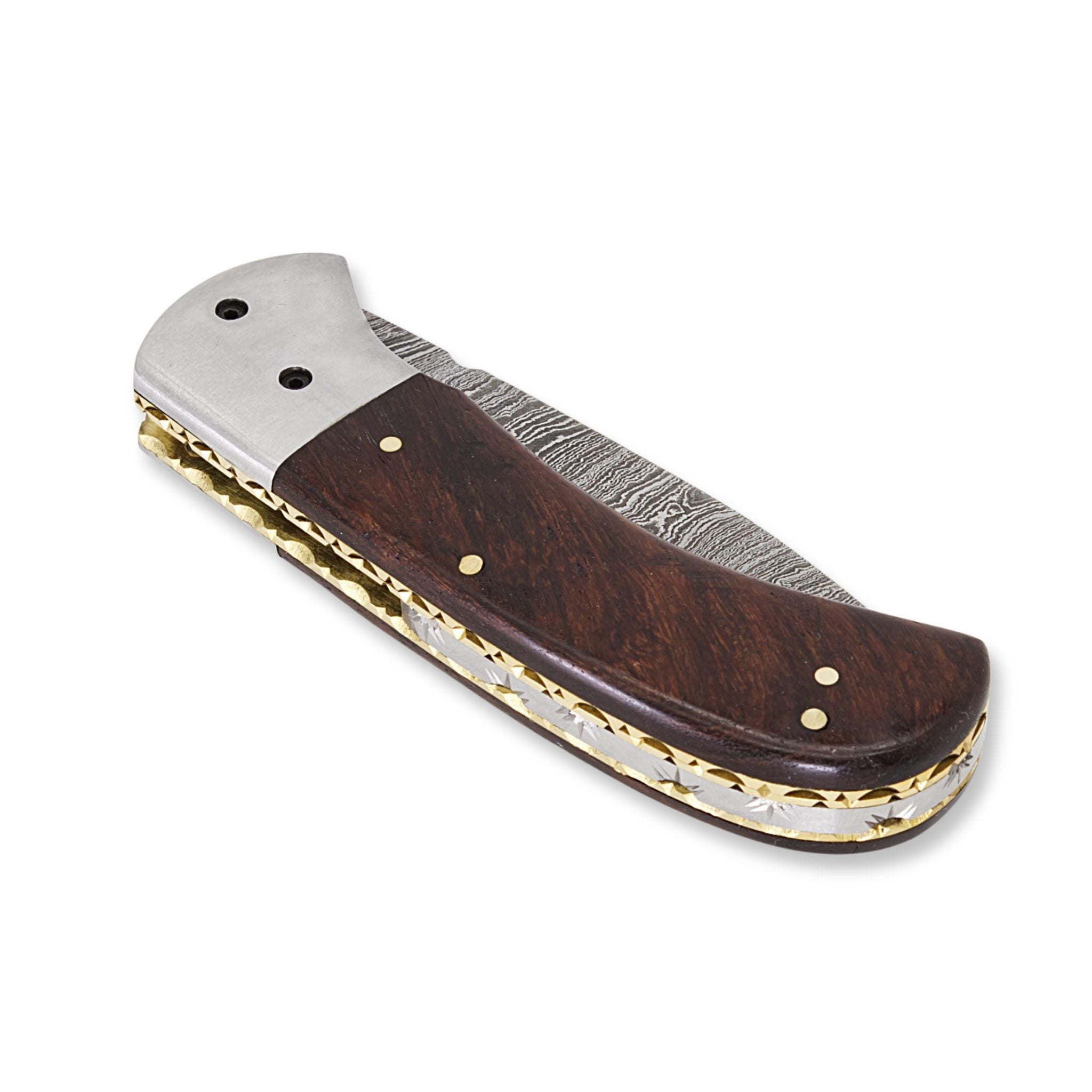 Trusty Fold II, Folding Knife, Damascus Steel, Rosewood Handle, Handmade Pocket Knife