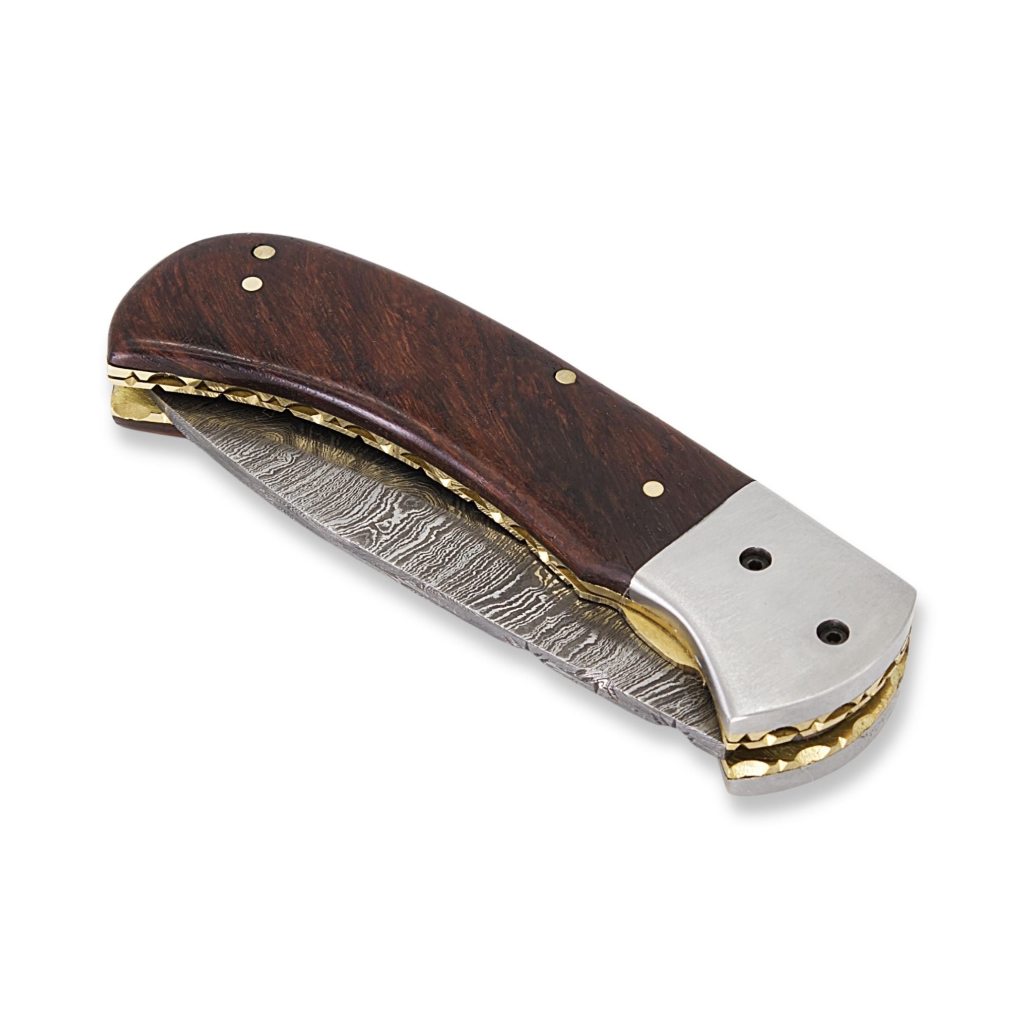 Trusty Fold II, Folding Knife, Damascus Steel, Rosewood Handle, Handmade Pocket Knife