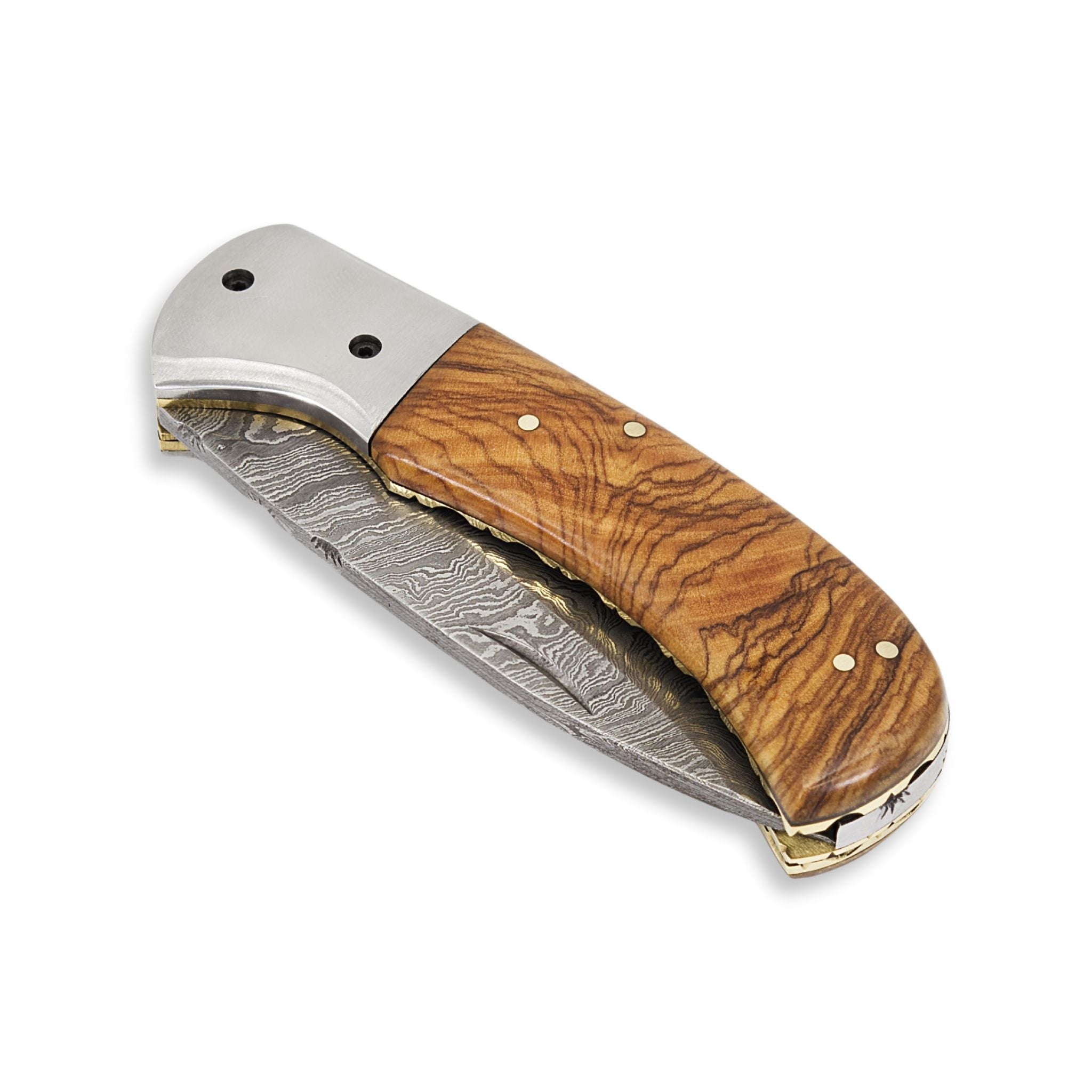 Trusty Fold III, Folding Knife, Damascus Steel, Olivewood Handle, Handmade Pocket Knife