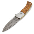 Trusty Fold III, Folding Knife, Damascus Steel, Olivewood Handle, Handmade Pocket Knife