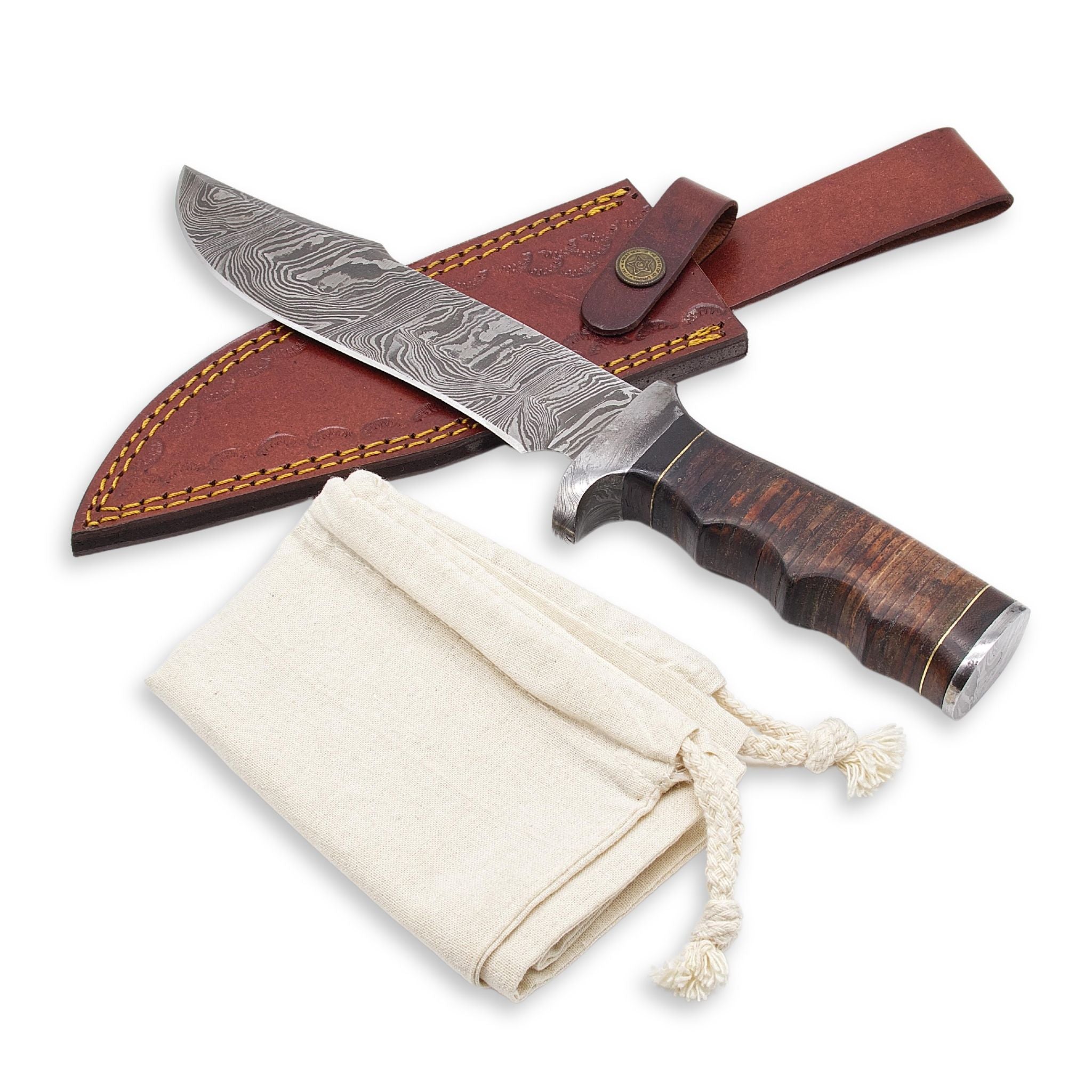 Maven Maxim III, Damascus Steel, Rustic Rosewood Handle, Handmade Bushcraft Hunting Knife