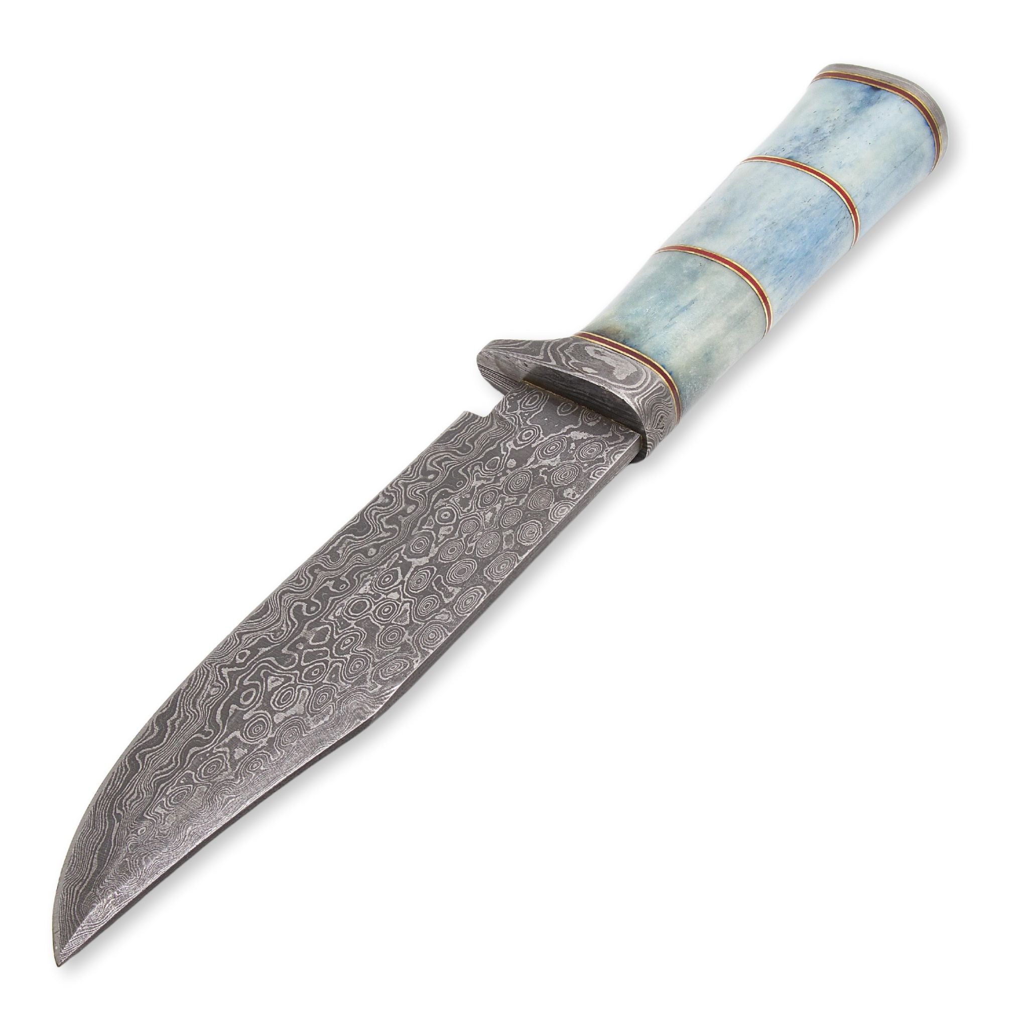 Maven Maxim IV, Damascus Steel, Acqua Blue Camel Bone Handle, Handmade Bushcraft Hunting Knife