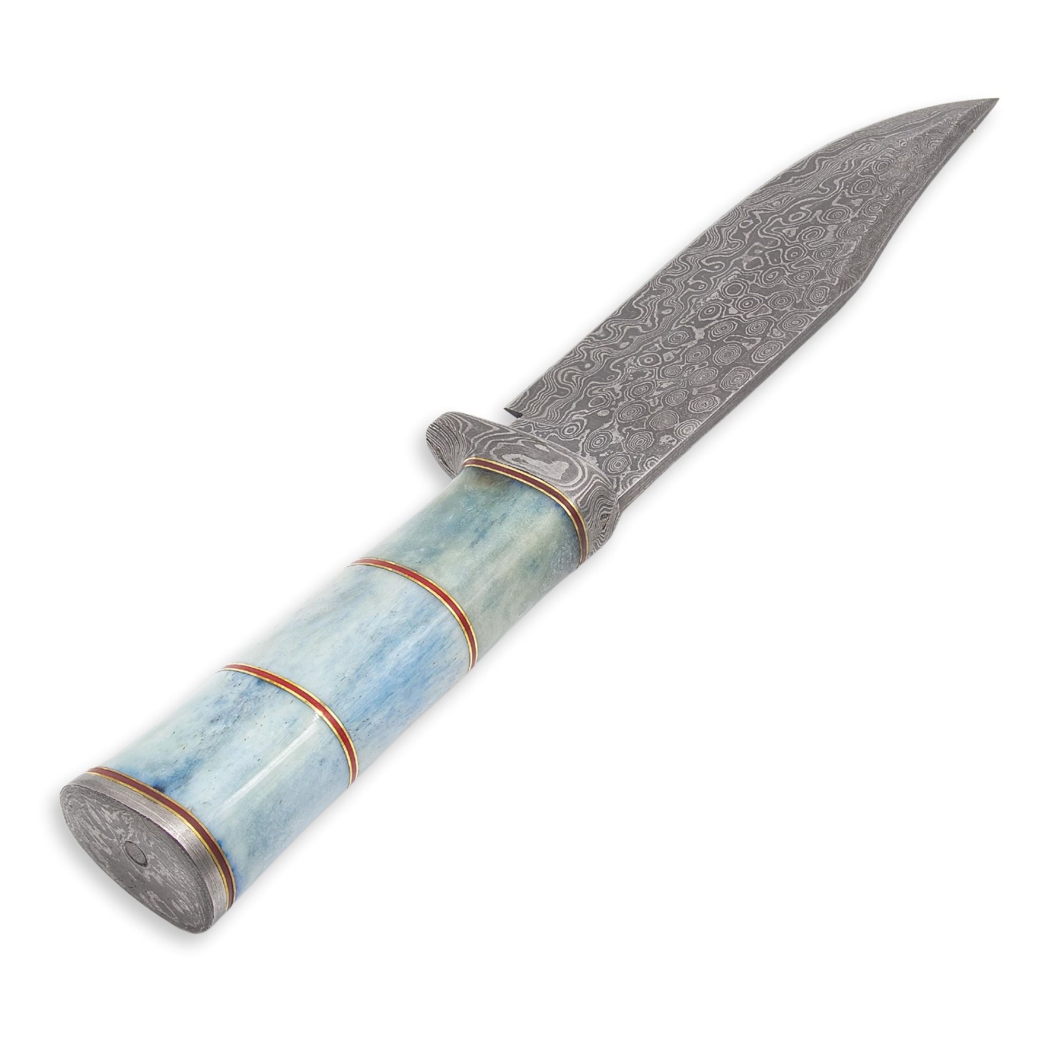 Maven Maxim IV, Damascus Steel, Acqua Blue Camel Bone Handle, Handmade Bushcraft Hunting Knife