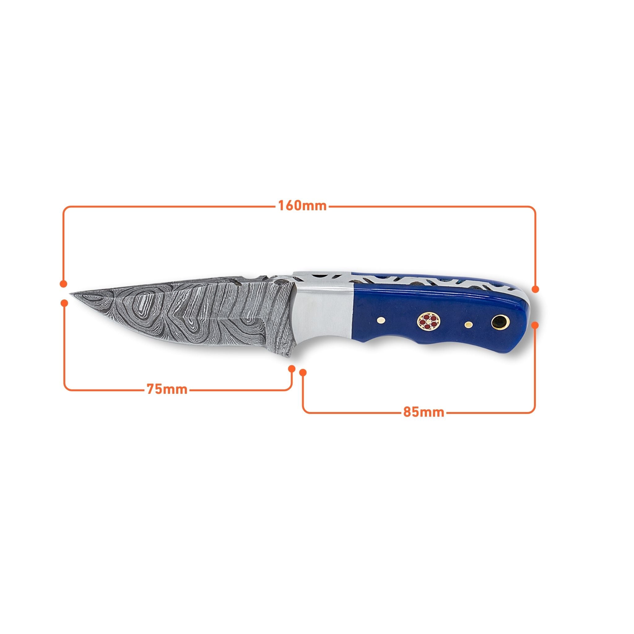 Natty Boon I, Damascus Steel, Sapphire Blue Resin Handle, Handmade Skinner Hunting Knife
