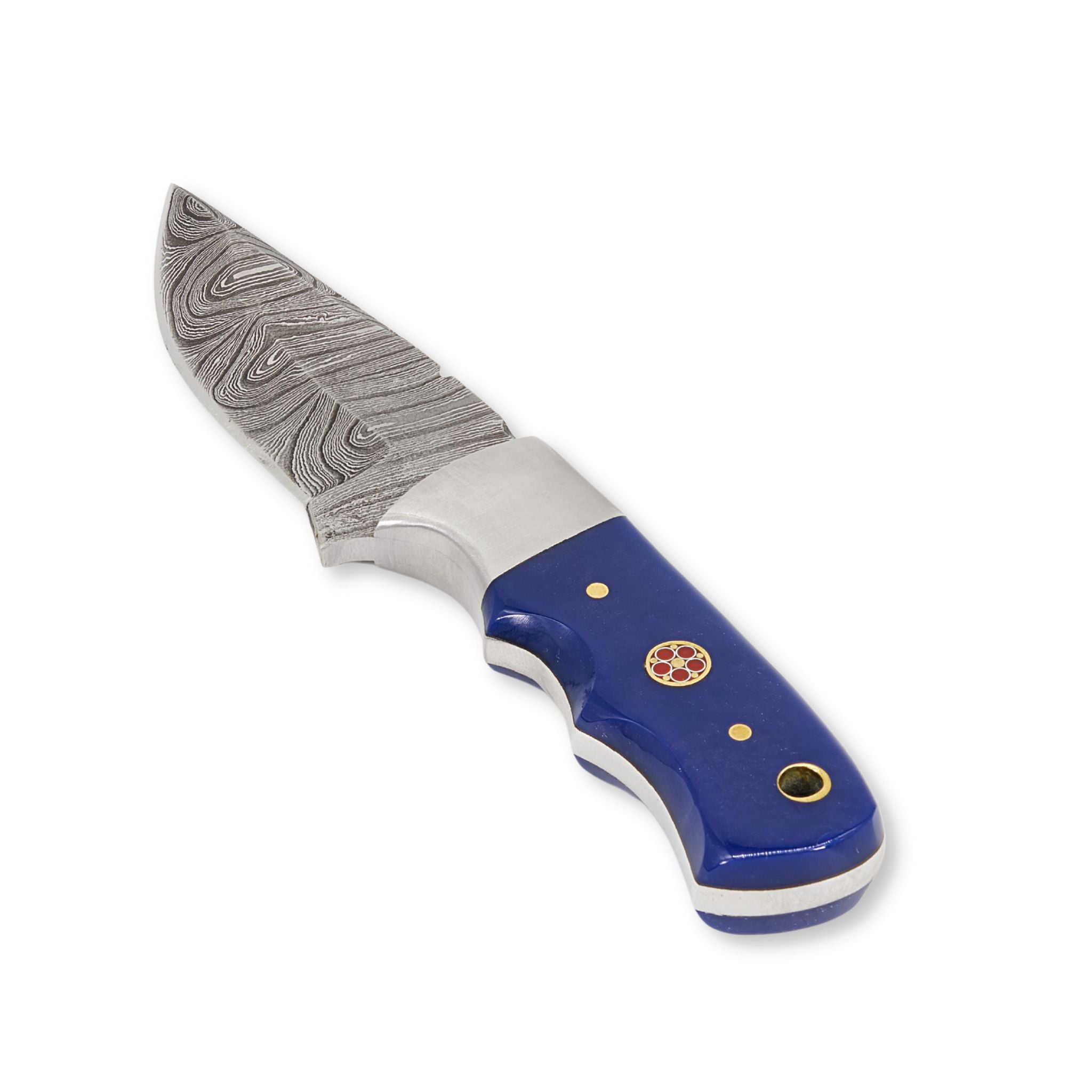 Natty Boon I, Damascus Steel, Sapphire Blue Resin Handle, Handmade Skinner Hunting Knife