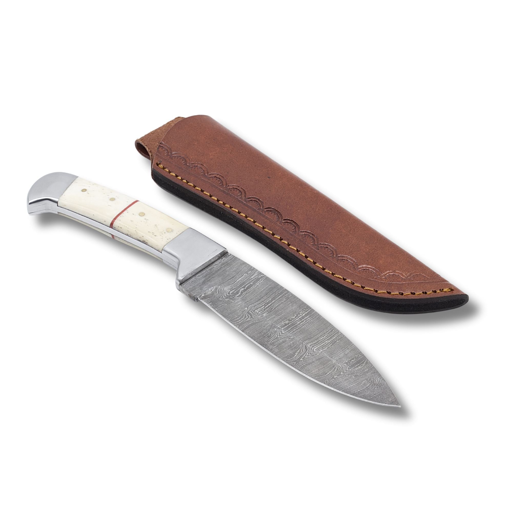 Outback Edge I, Damascus Steel, Camel Bone Handle, Handmade Bushcraft Hunting Knife