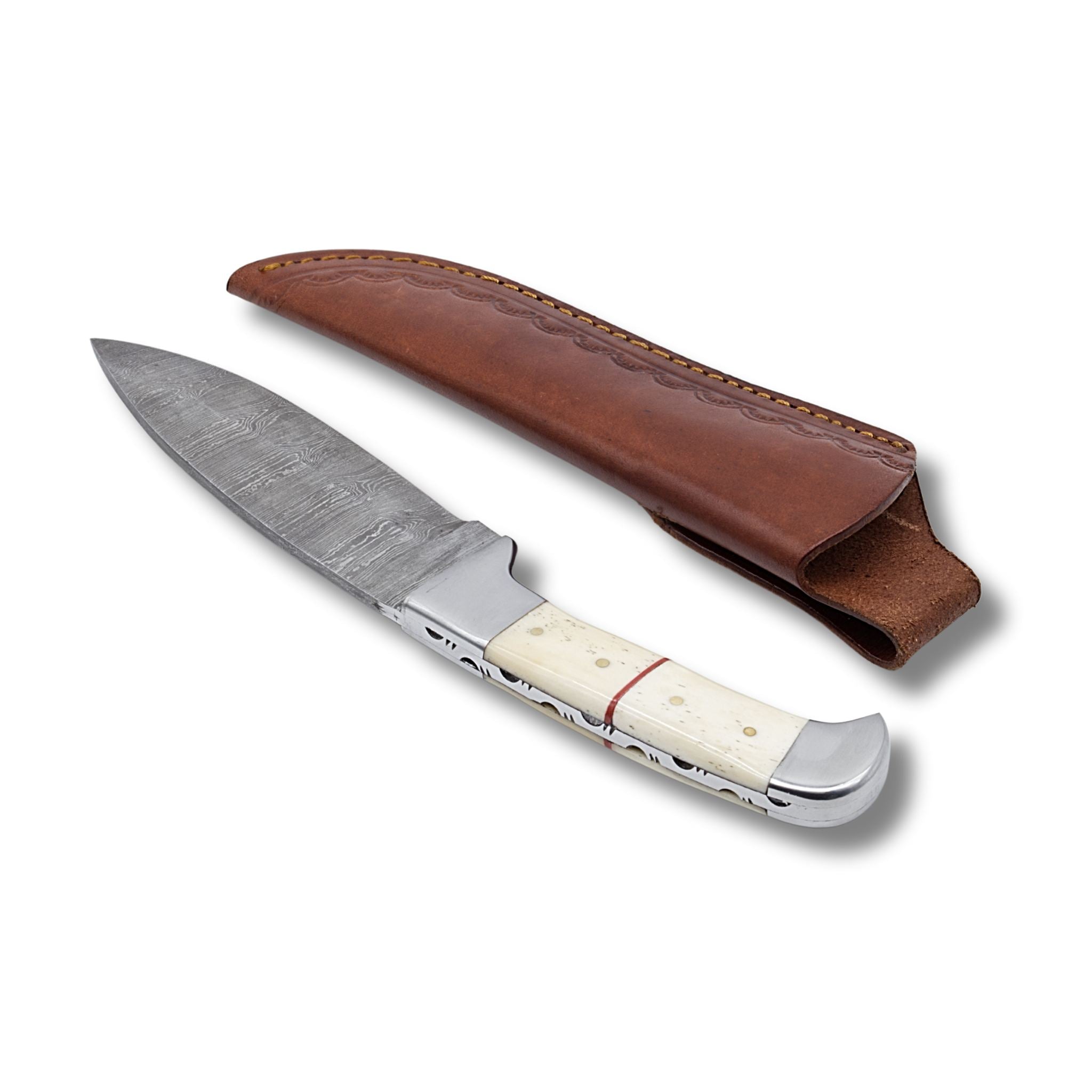 Outback Edge I, Damascus Steel, Camel Bone Handle, Handmade Bushcraft Hunting Knife