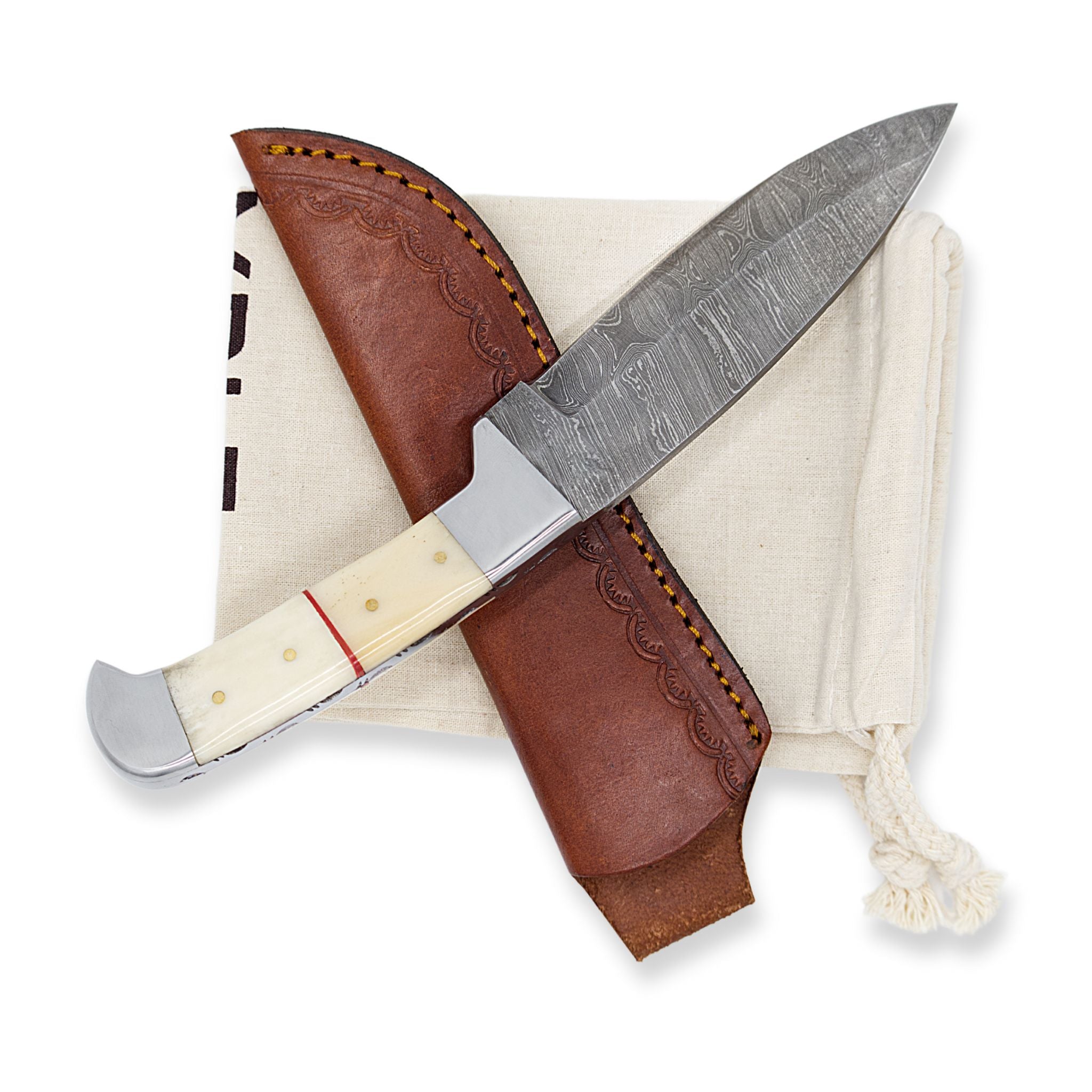 Outback Edge I, Damascus Steel, Camel Bone Handle, Handmade Bushcraft Hunting Knife