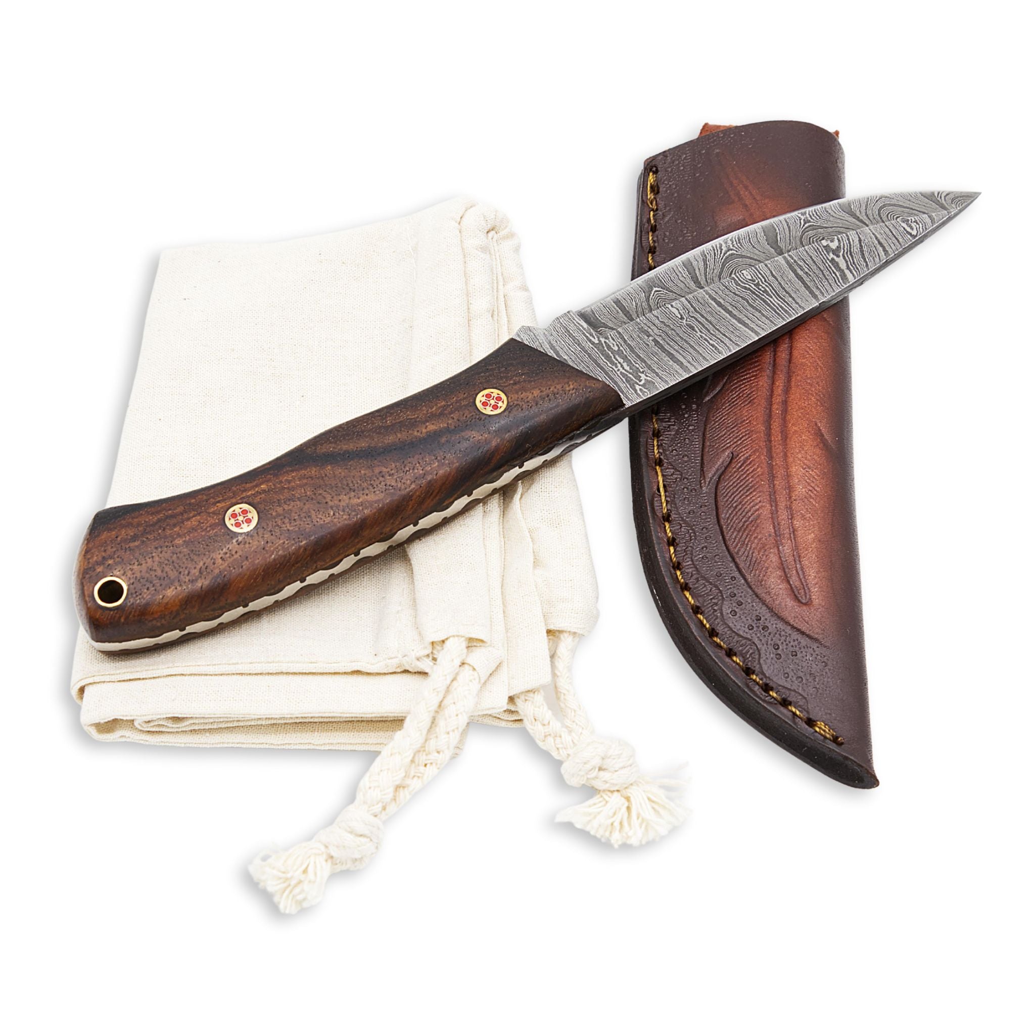 Outback Nomad II, Damascus Steel, Rosewood Handle,  Bushcraft Handmade Hunting Camping Knife