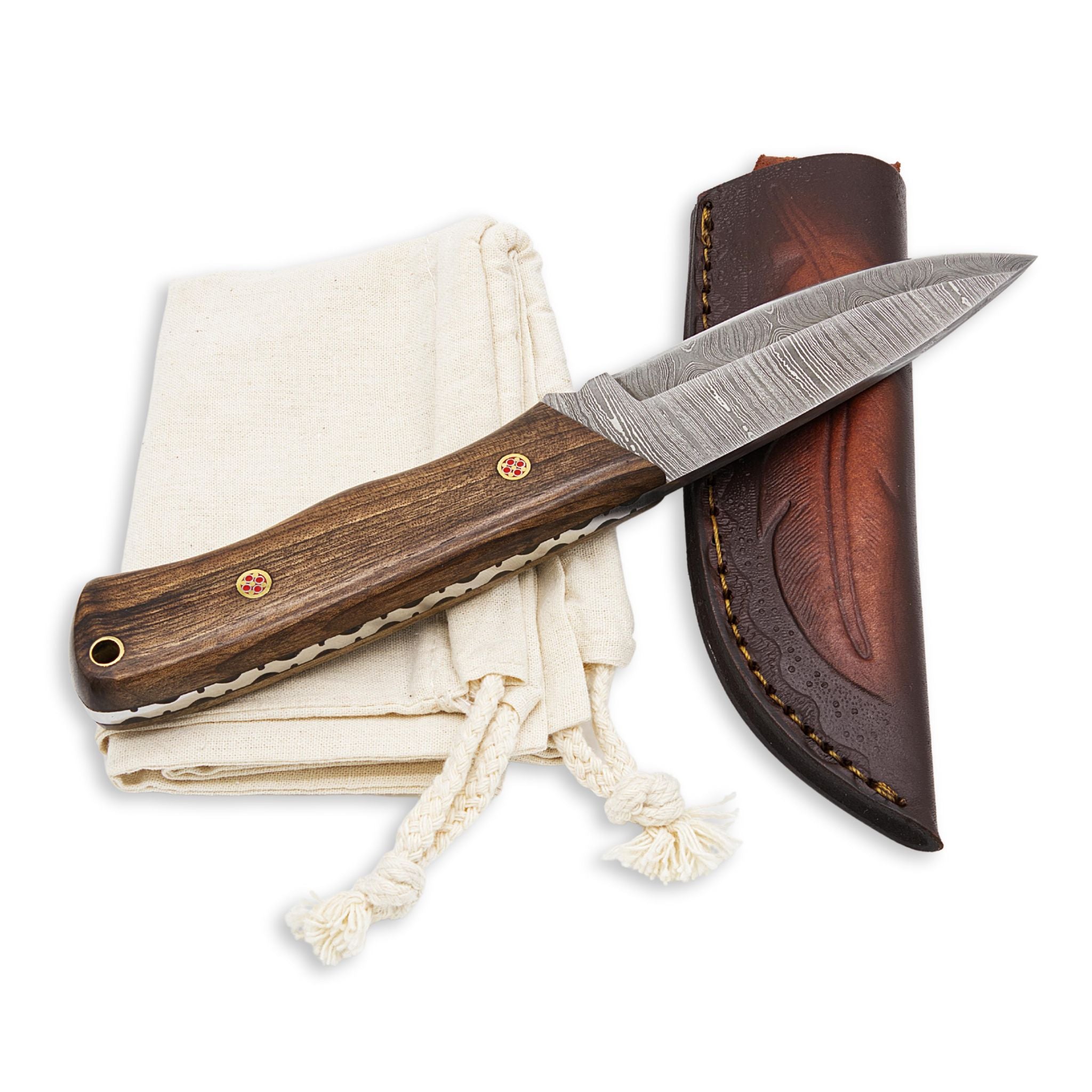 Outback Nomad III, Damascus Steel, Walnut Wood Handle, Handmade Bushcraft Hunting Camping Knife