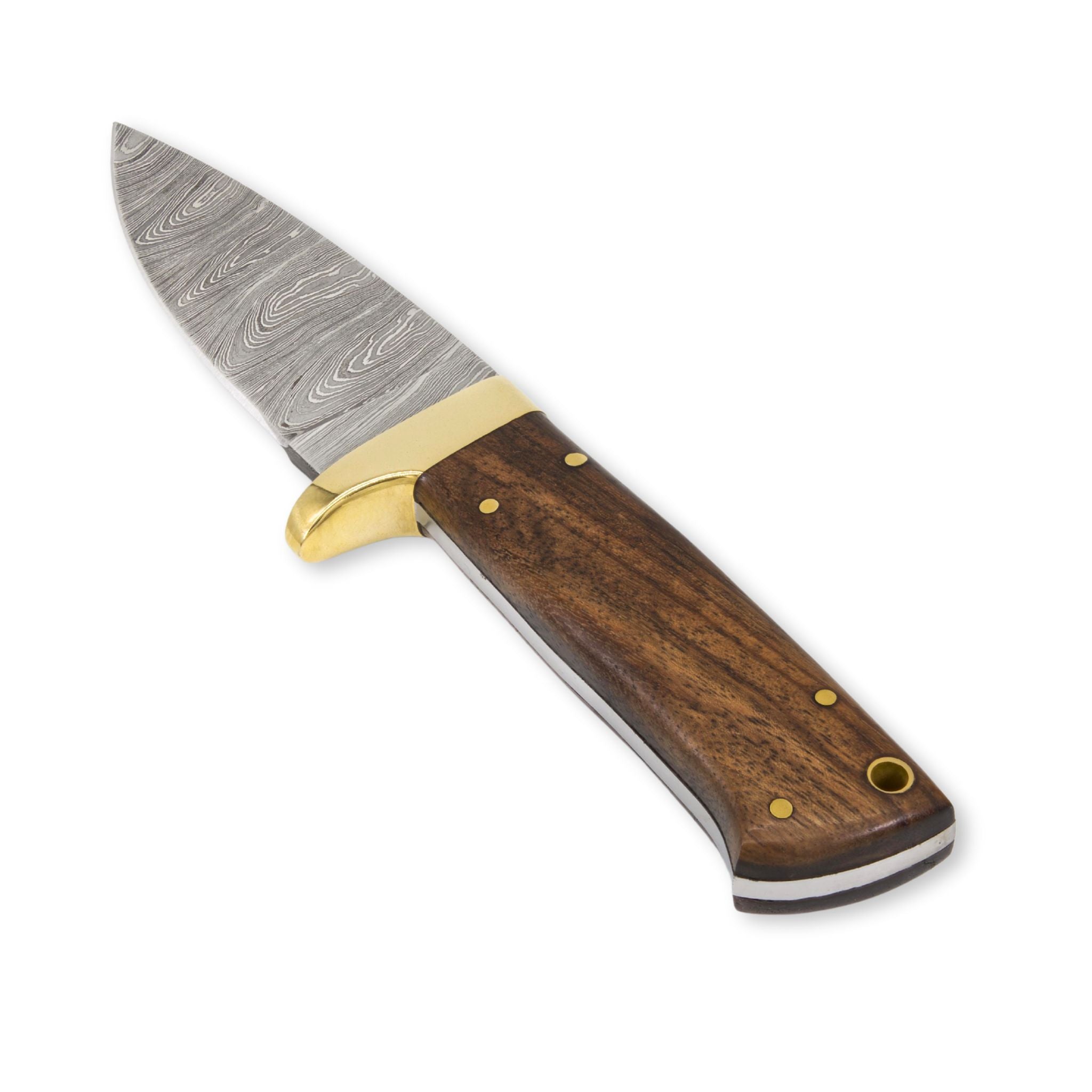 Retro Bold I, Damascus Steel, Brass, Rosewood Handle, Handmade Camping Knife