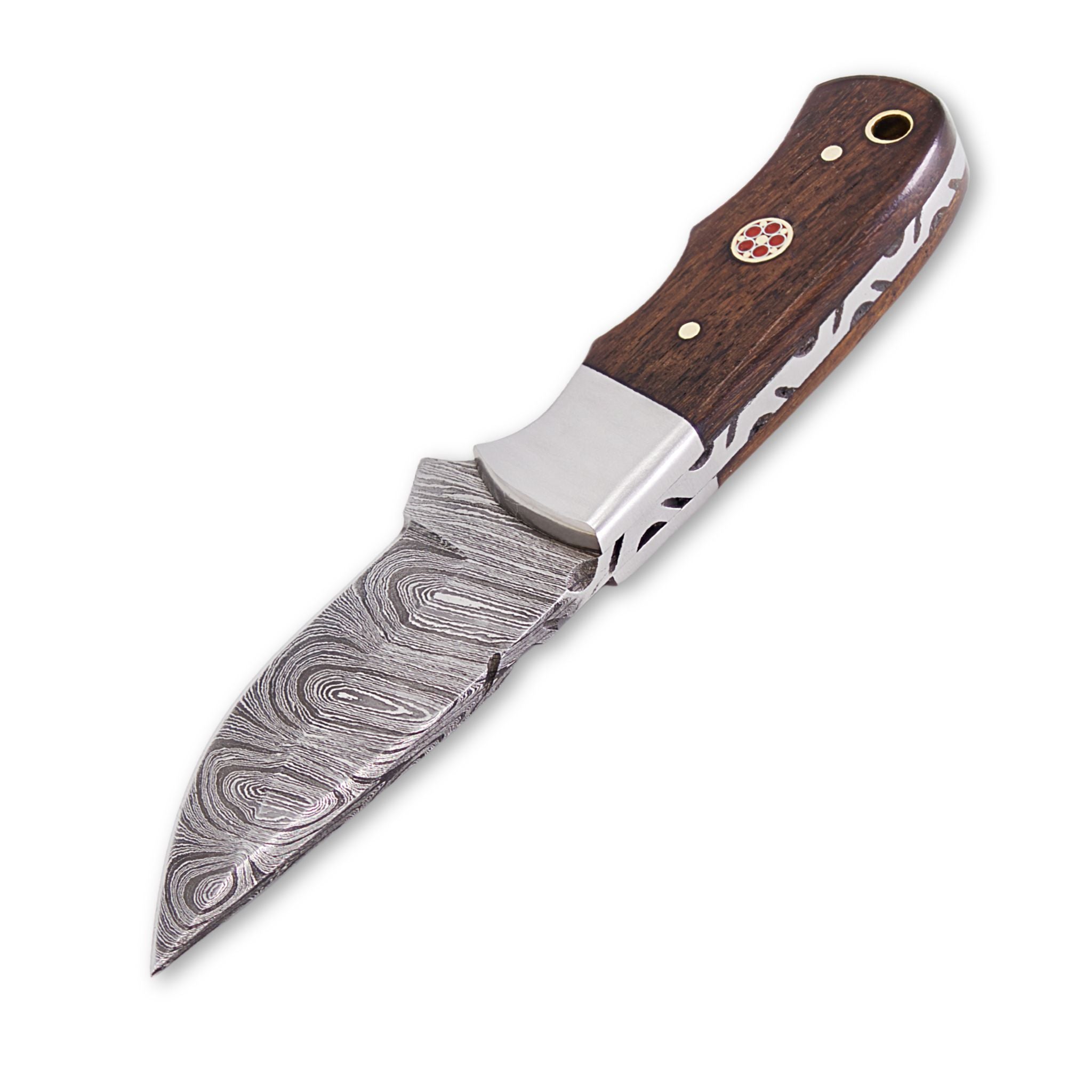 Brio Brisk I, Damascus Steel, Rosewood Handle, Handmade Small Bushcraft Skinner Knife