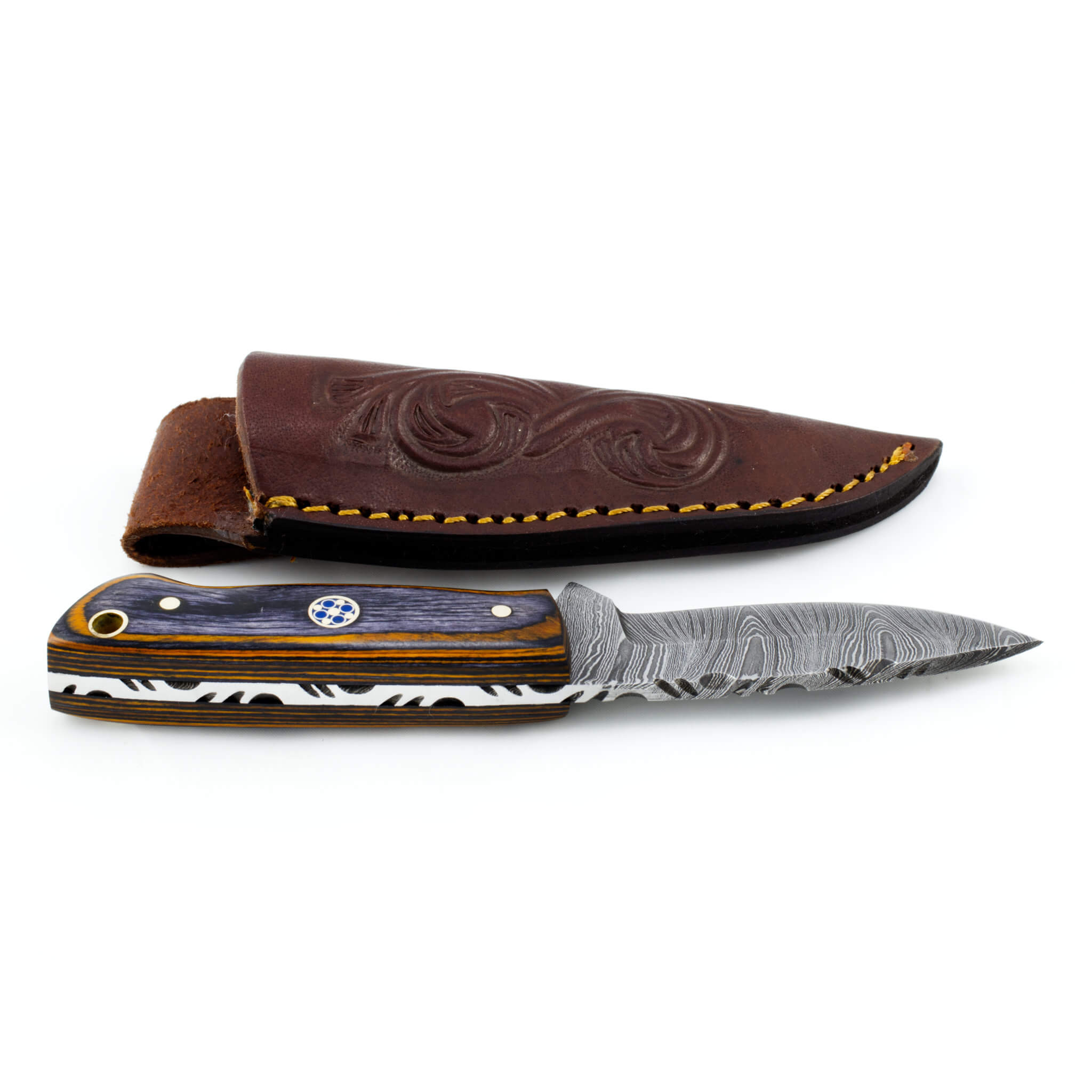 Bush Buddy I, Damascus Steel, Pakkawood Handle, Handmade Small Bushcraft Skinner Hunting Knife