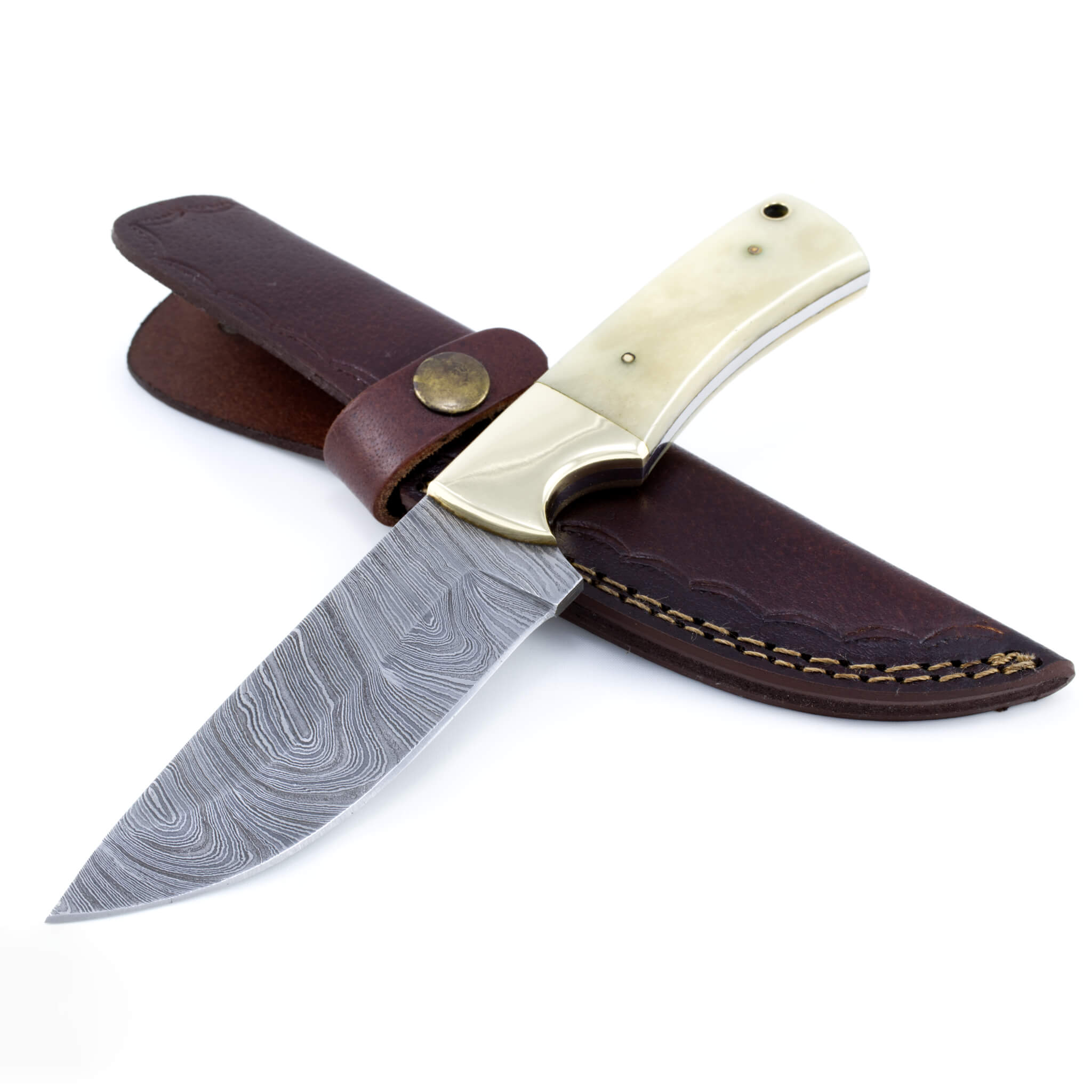 Gutsy Impact I, Damascus Steel, Camel Bone Handle, Medium, Handmade Skinner Hunting Knife