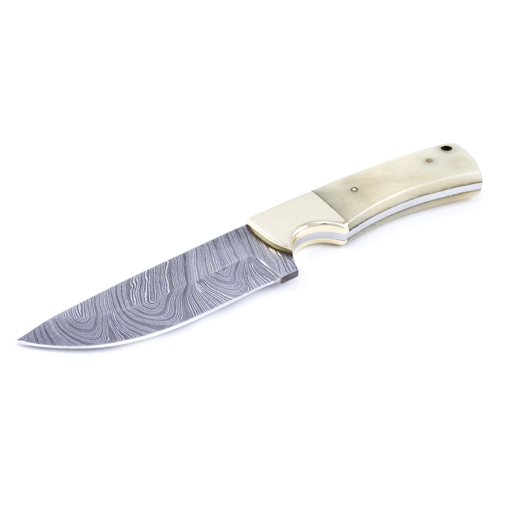 Gutsy Impact I, Damascus Steel, Camel Bone Handle, Medium, Handmade Skinner Hunting Knife