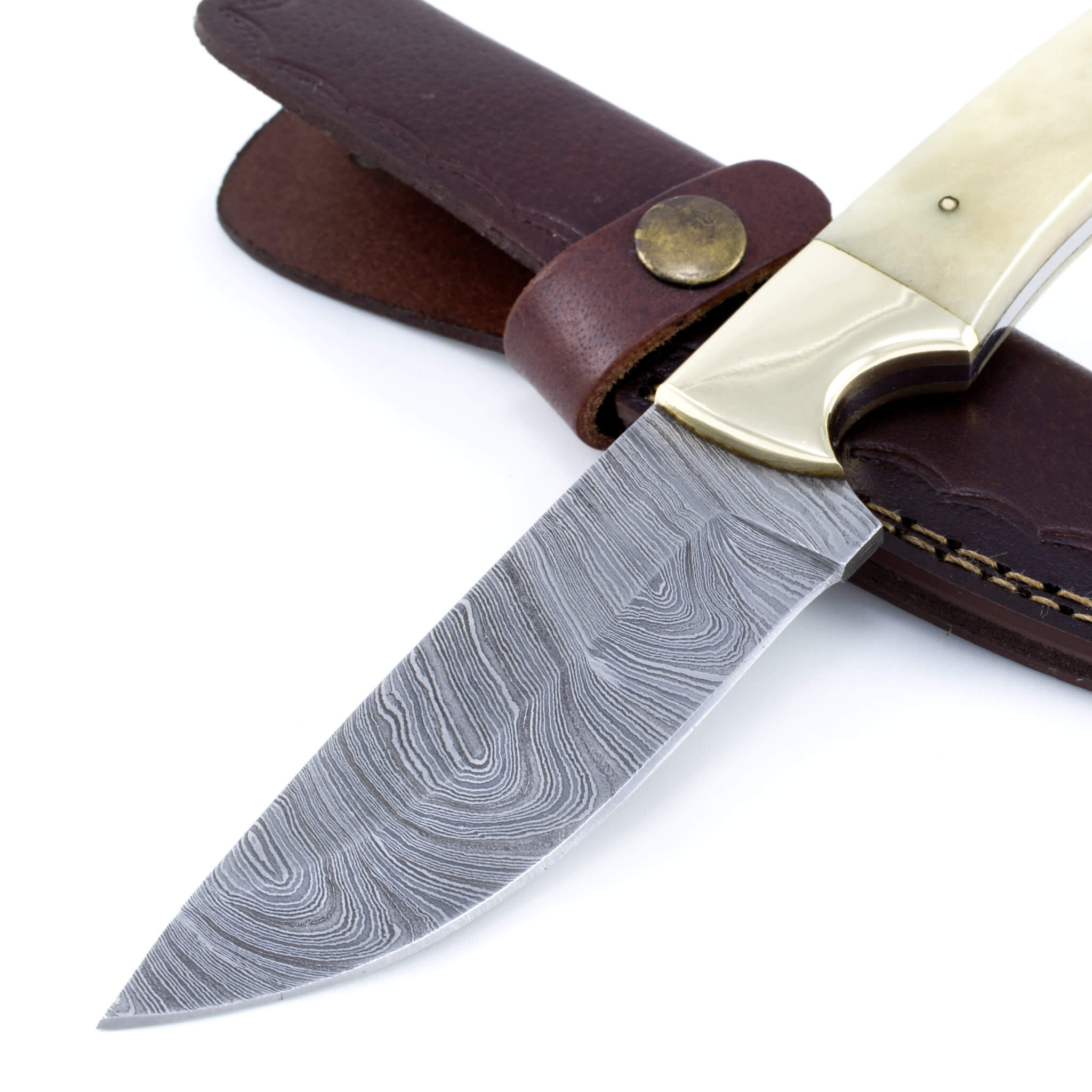 Gutsy Impact I, Damascus Steel, Camel Bone Handle, Medium, Handmade Skinner Hunting Knife