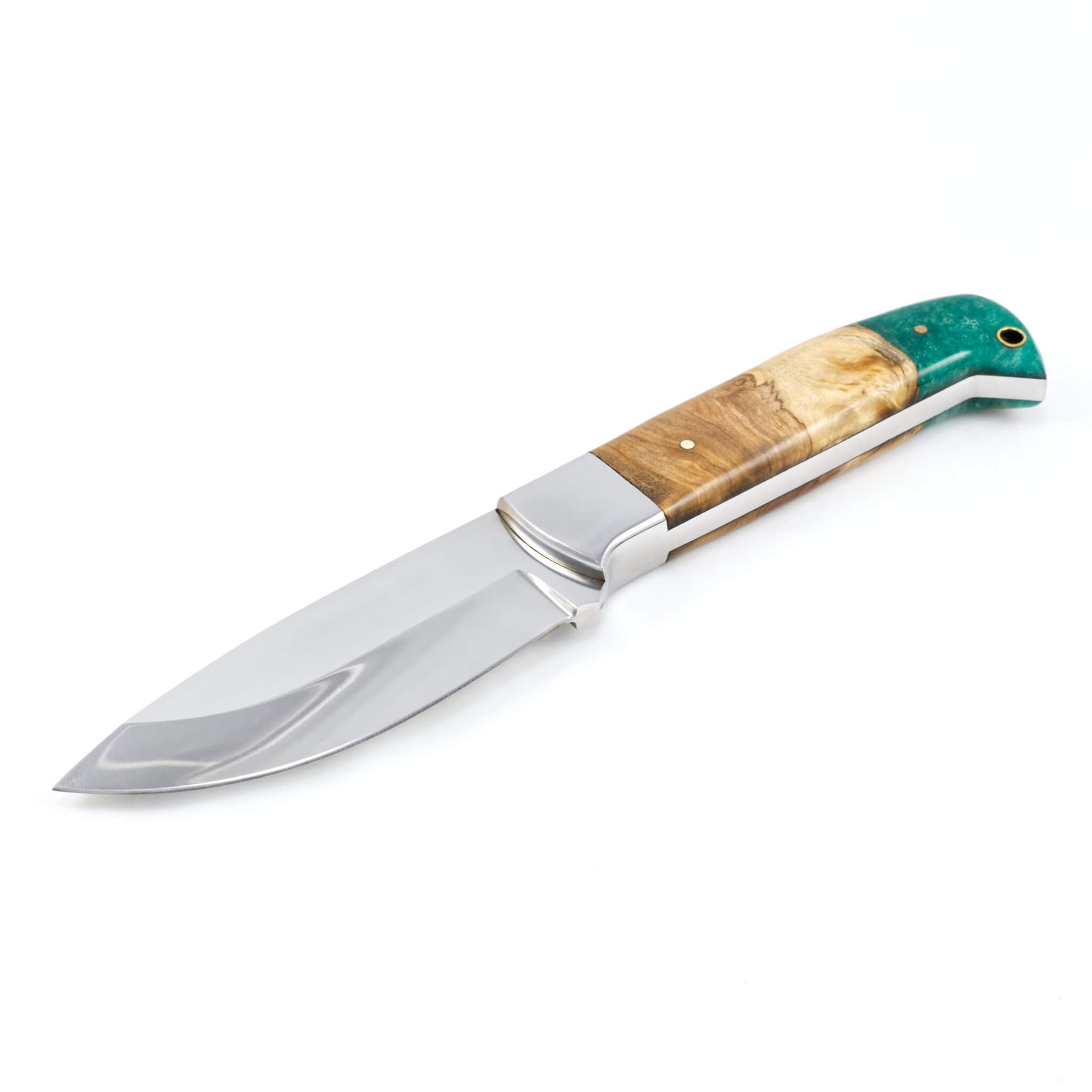 Moxie Momentum I, Vacuum Tempered D2 Stainless Steel, Olive & Opal Green Resin Handle, Handmade Camping Knife