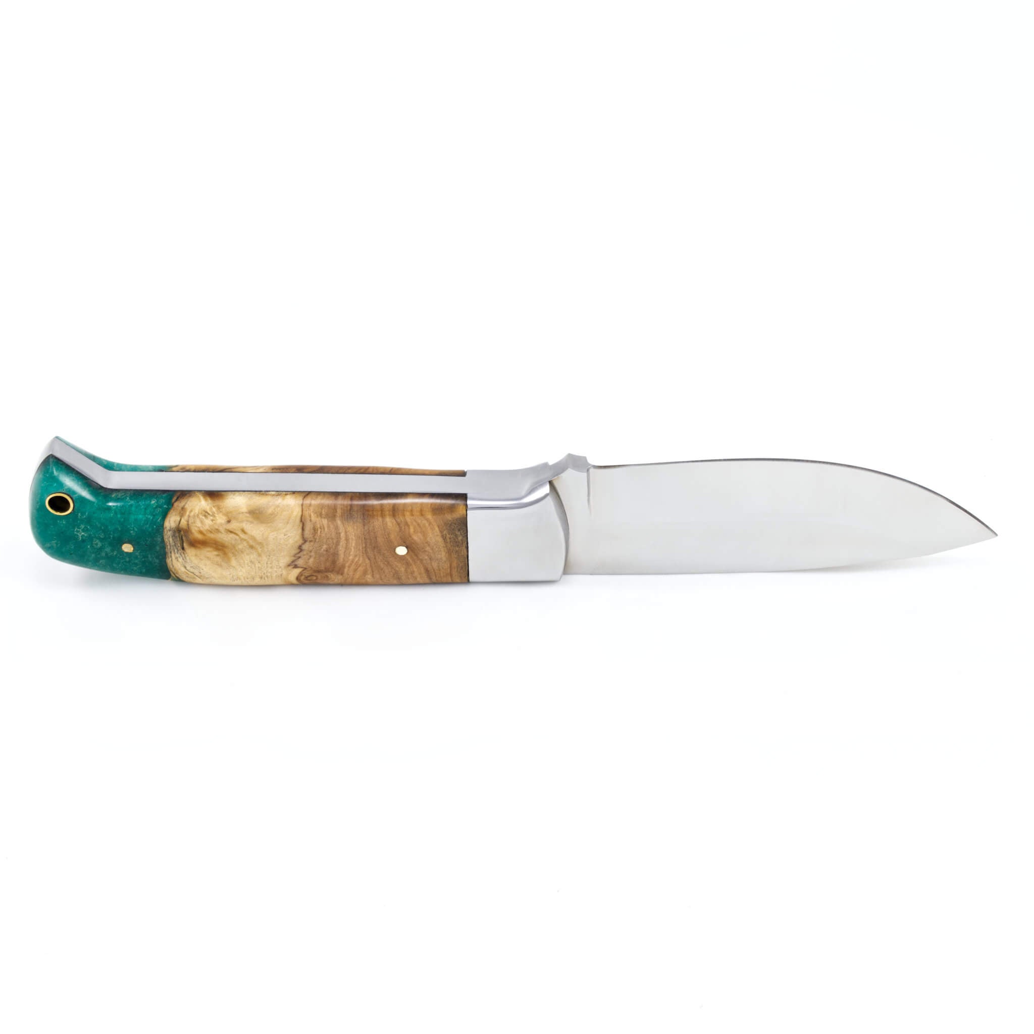 Moxie Momentum I, Vacuum Tempered D2 Stainless Steel, Olive & Opal Green Resin Handle, Handmade Camping Knife